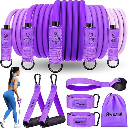 Miniatura 8 de Resistance Bands with Handles for Women, Exercise Bands Set for Physical Therapy Yoga Pilates, 5 Level Workout Bands for Working Out with Door