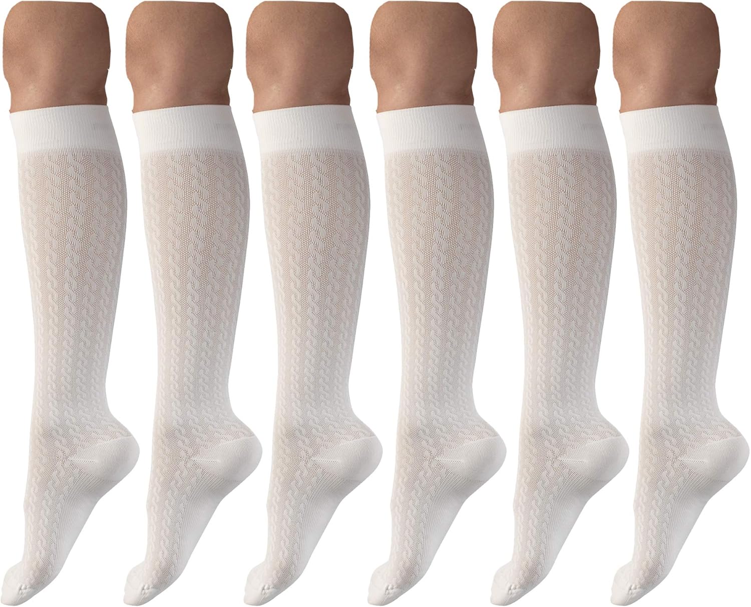 Compression Socks, 15-20 mmHg, Women's Dress Socks, Knee High Over Calf Length White Large (6 Pairs)