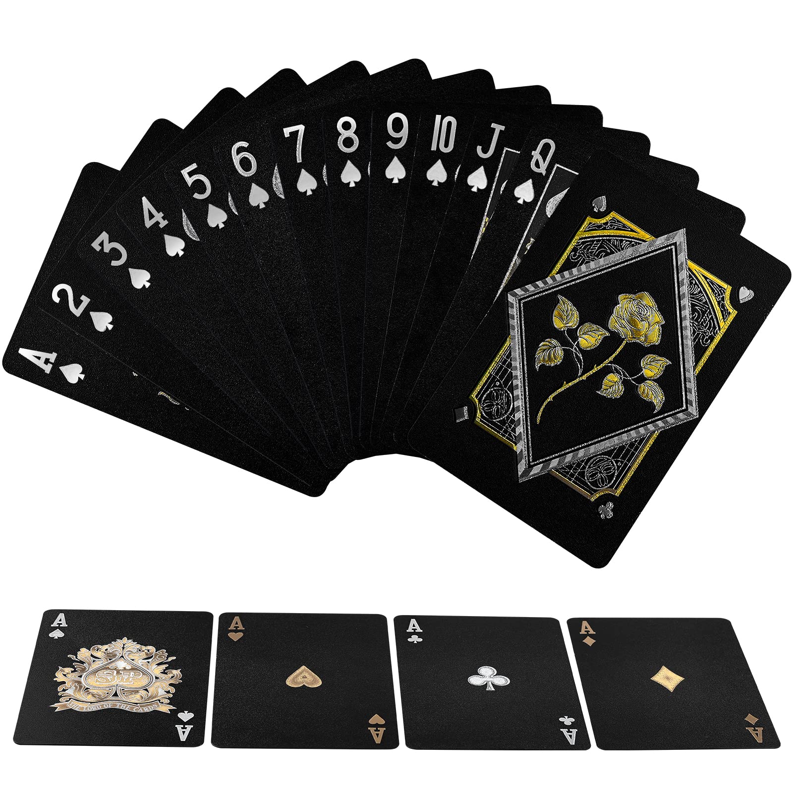 Joyoldelf Black Playing Cards, Waterproof Playing Cards with Unique Pattern on The Back, Cool & Flexible Poker Cards / Playing Cards with Box Great for Party, Game, Cardistry, Magic Trick