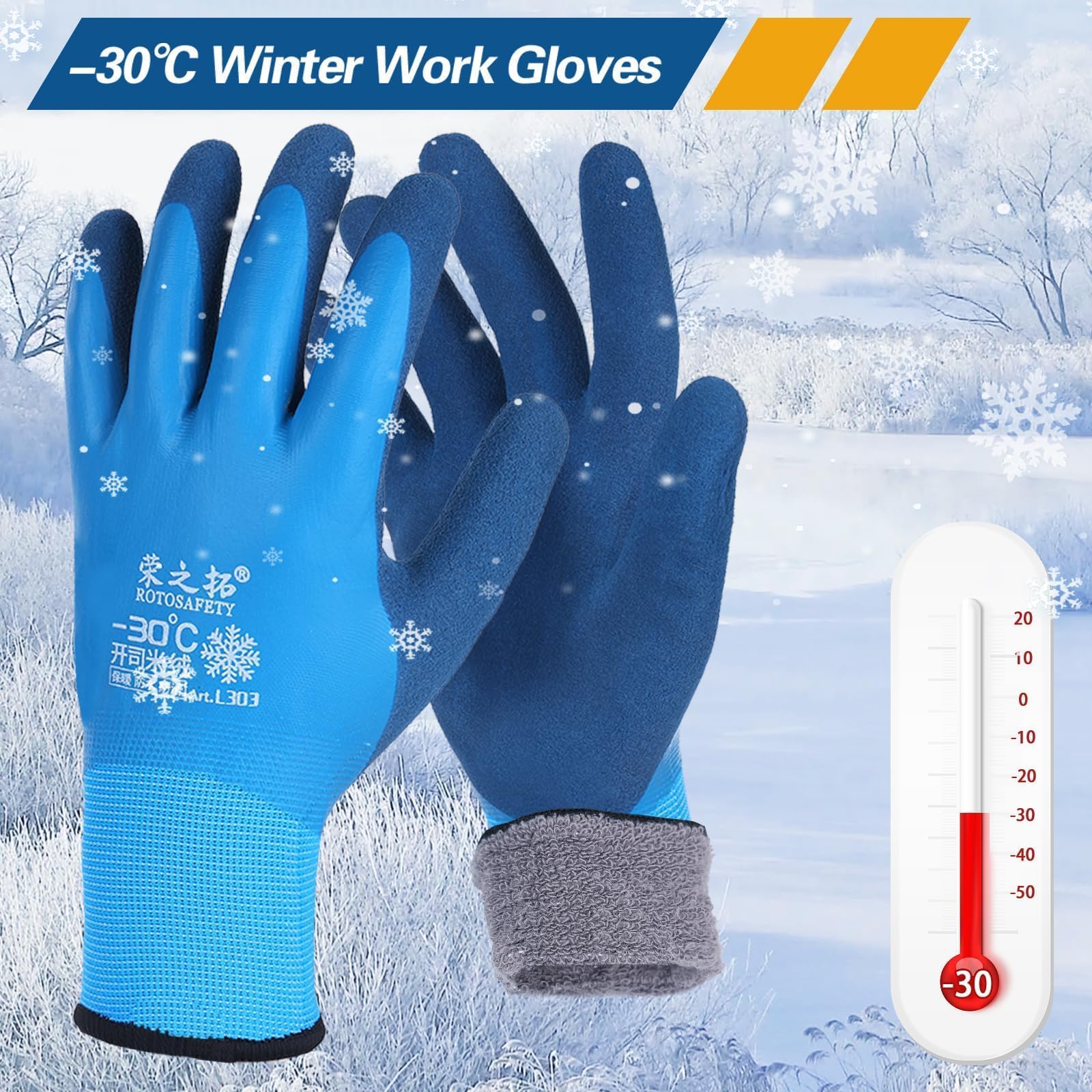 Guantes de trabajo de invierno impermeables para hombre y mujer (6 pares de guantes de trabajo calientes y congeladores para hombre y clima frío (azul, 6)