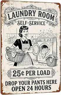 Vintage Metal Sign Wall Decor Amusing Laundry Room Self-Service Drop Your Pants Here Wall Plaque Adults And Family Laundry Room Bathroom Washhouse Utility Room 8x12Inch