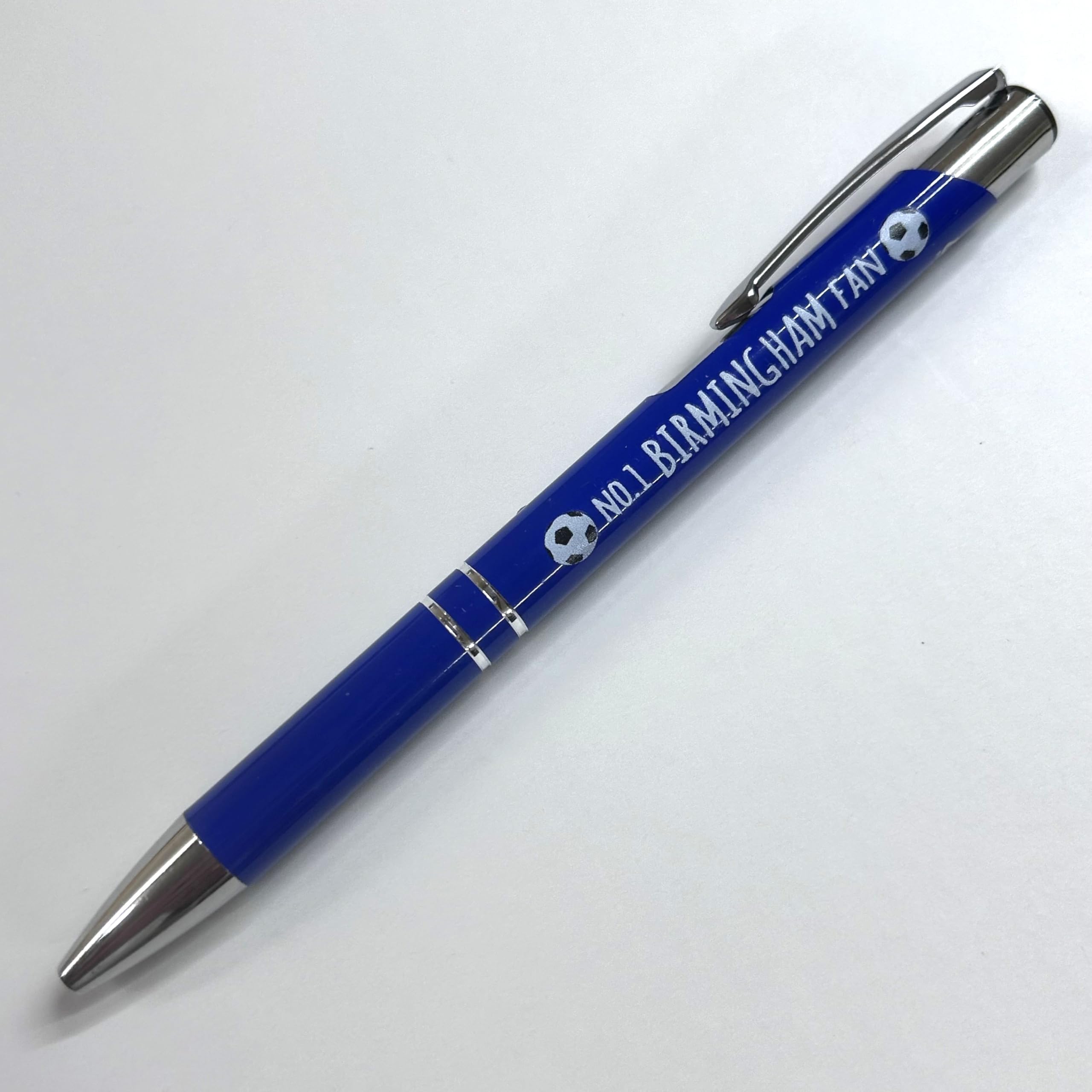 WHITE COTTON CARDS Birmingham City FC NO. 1 FOOTBALL SPORT FAN RECYCLED ALUMINIUM BALLPOINT PEN TEAM NAME TEAM COLOUR STOCKING FILLER WRITING NOVELTY GIFT (PEN-91)