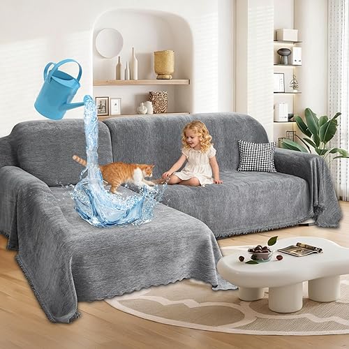 Miniatura 10 de Fundas 100% Impermeables para Sofás Modulares en Forma de L para Perros, Juego de Mantas de Chenilla para Sofás, 2 Piezas, Funda Desmontable con