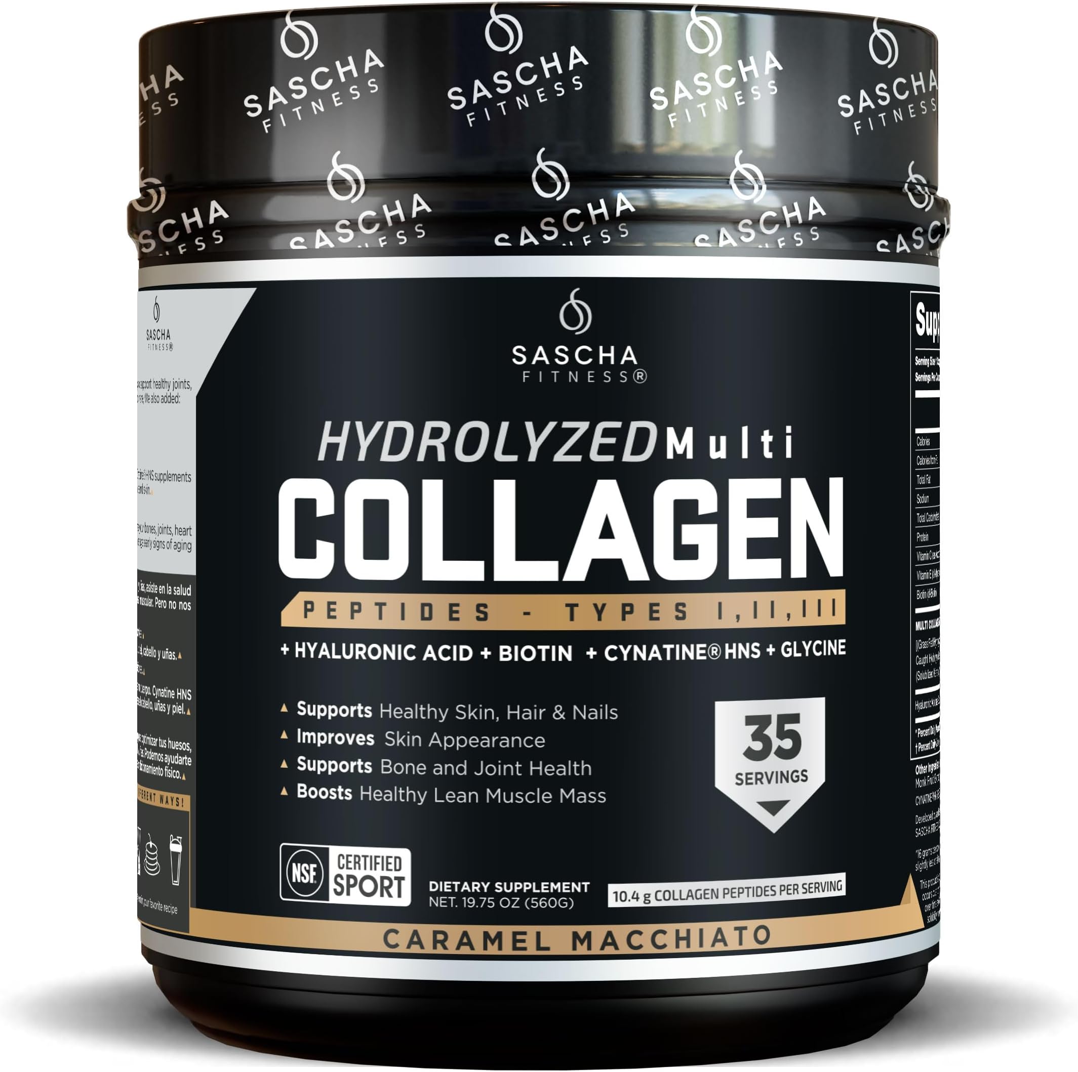 Hydrolyzed Multi Collagen Peptides Tipes 1,2 & 3 |Hyaluronic Acid|Biotin |Cynatine HSN|Vitamin C & E |for Hairs, Skin & Bone Support|Caramel Macchiato