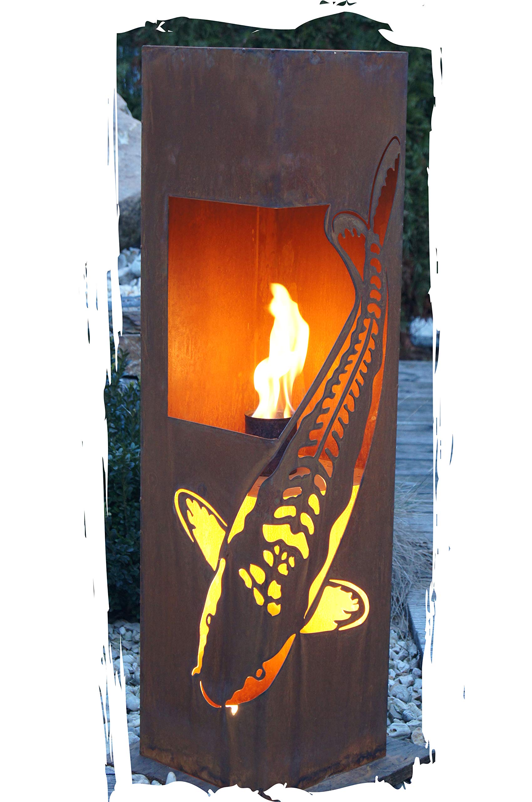Feuersäule Koi Edelrost Rost Metall Gartendeko Garten Stele Fackel Feuer Säule