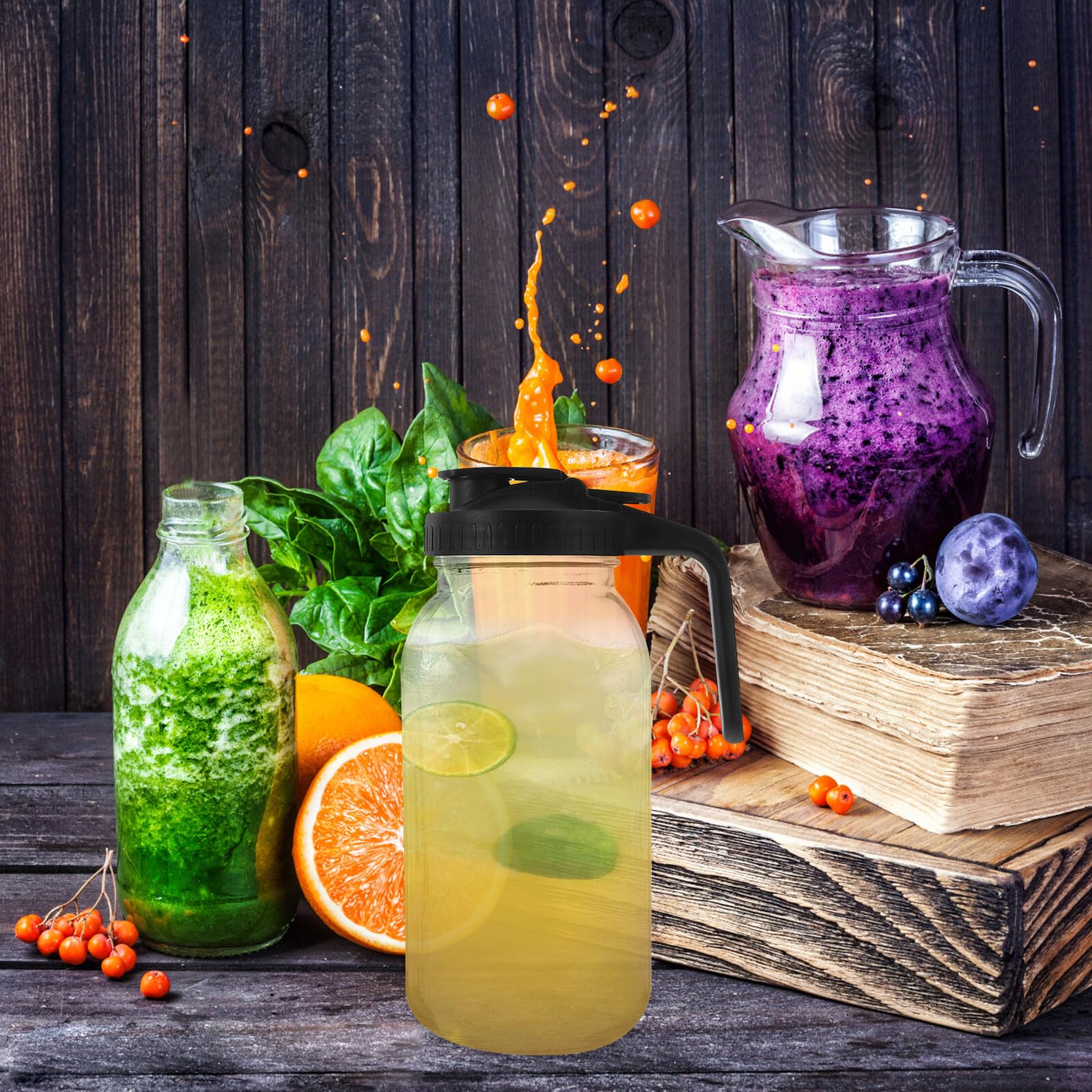 Gadpiparty Jarra de Vidrio con Escala para Bebidas Frías con Asa Estilo Café y Tapa Jarra Medidora Resistente y Fácil de Usar para Agua Té Helado y Jugos