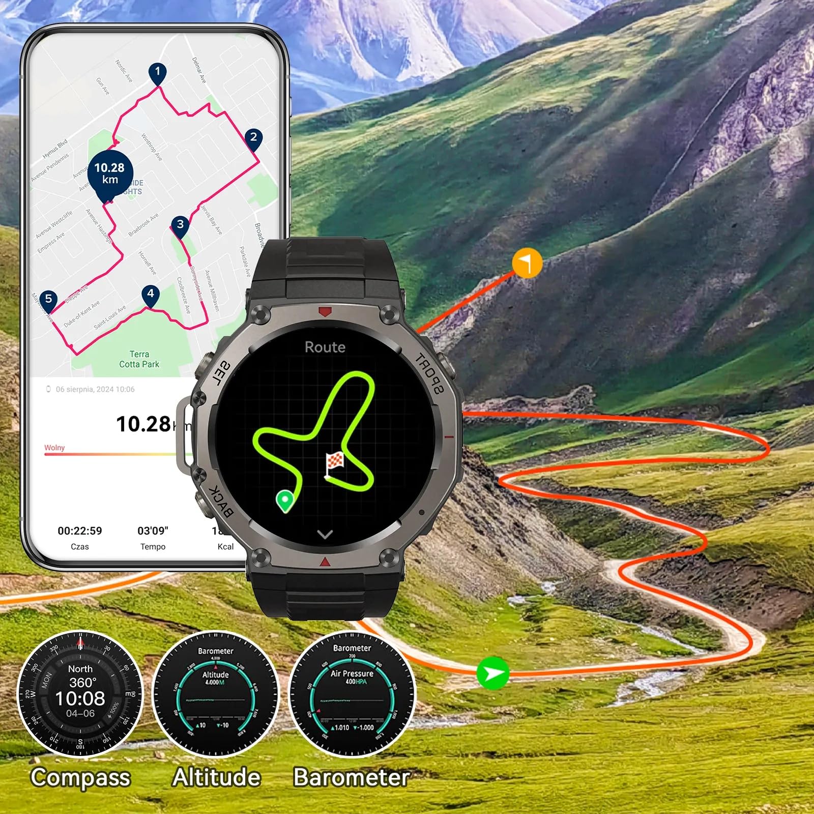 Sekoda Gps Smartwatch Hombre, Reloj Inteligente Deportivo con GPS de Doble Banda y Seis Satélites, Precisión Milimétrica, Monitoreo de Salud 24/7 , +170 Modos Deportivos, Llamadas Bluetooth (Negro)