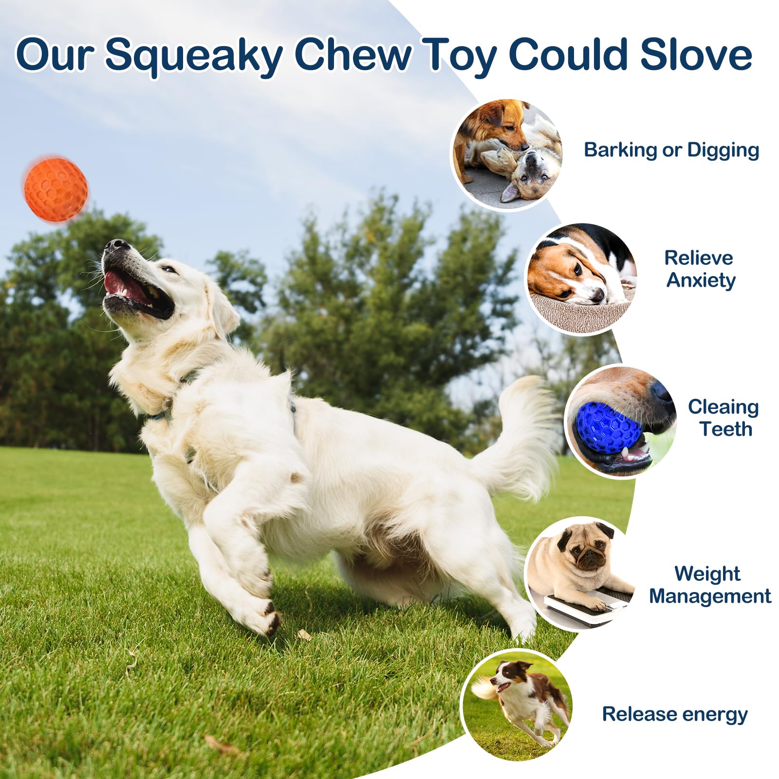 Paquete de 2 bolas indestructibles chirriantes para perros masticadores agresivos, juguetes interactivos para dentición, aliviar la ansiedad. Juguete para perros para razas grandes, medianas y