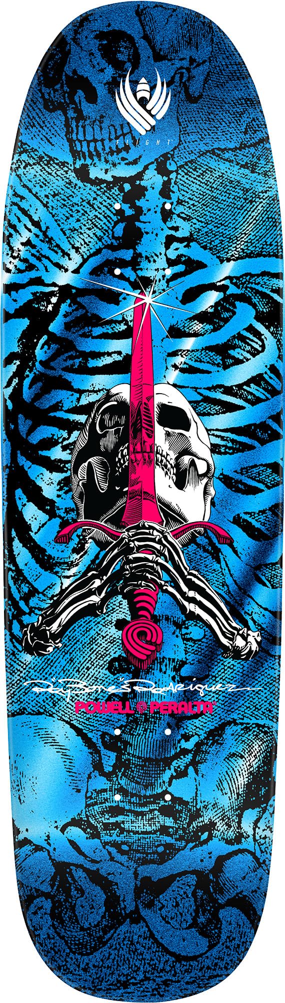 Powell Peralta Ray Rodriguez Skull & Sword Flight Skateboard Deck, Blue Foil, 9.265
