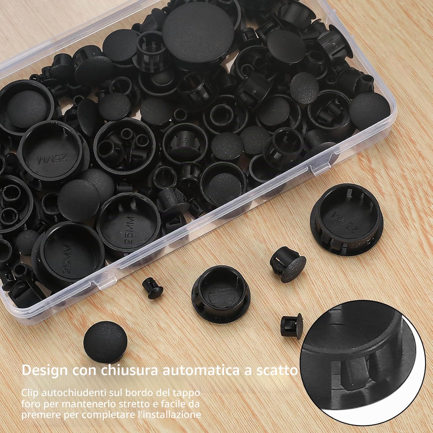 180 PzTappi Copriforo in Plasticas, Tappi per Fori in Plastica Neri, Tappi di Copertura per Fori, Tappo per Mobili Copriforo, Tappo di Plastica a Vite per Cassetto Armadio, 5/6/8/10/13/19/25mm