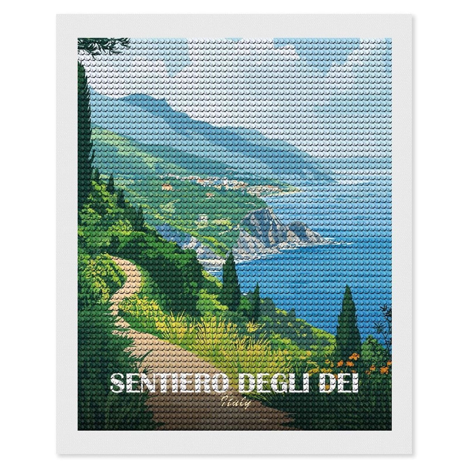 Junmoney Sentiero Degli Dei, Italy Travel Round Drill Diamond Painting 16"x20", Satisfying Creative Project, Complete Accessories, Printed Canvas