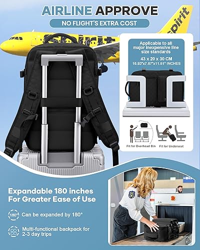 Vista 389 de VECAVE Mochila de viaje para laptop, mochila aprobada para vuelos,Mochila deportiva para universidad casual, A-Negro, Mochila para laptop