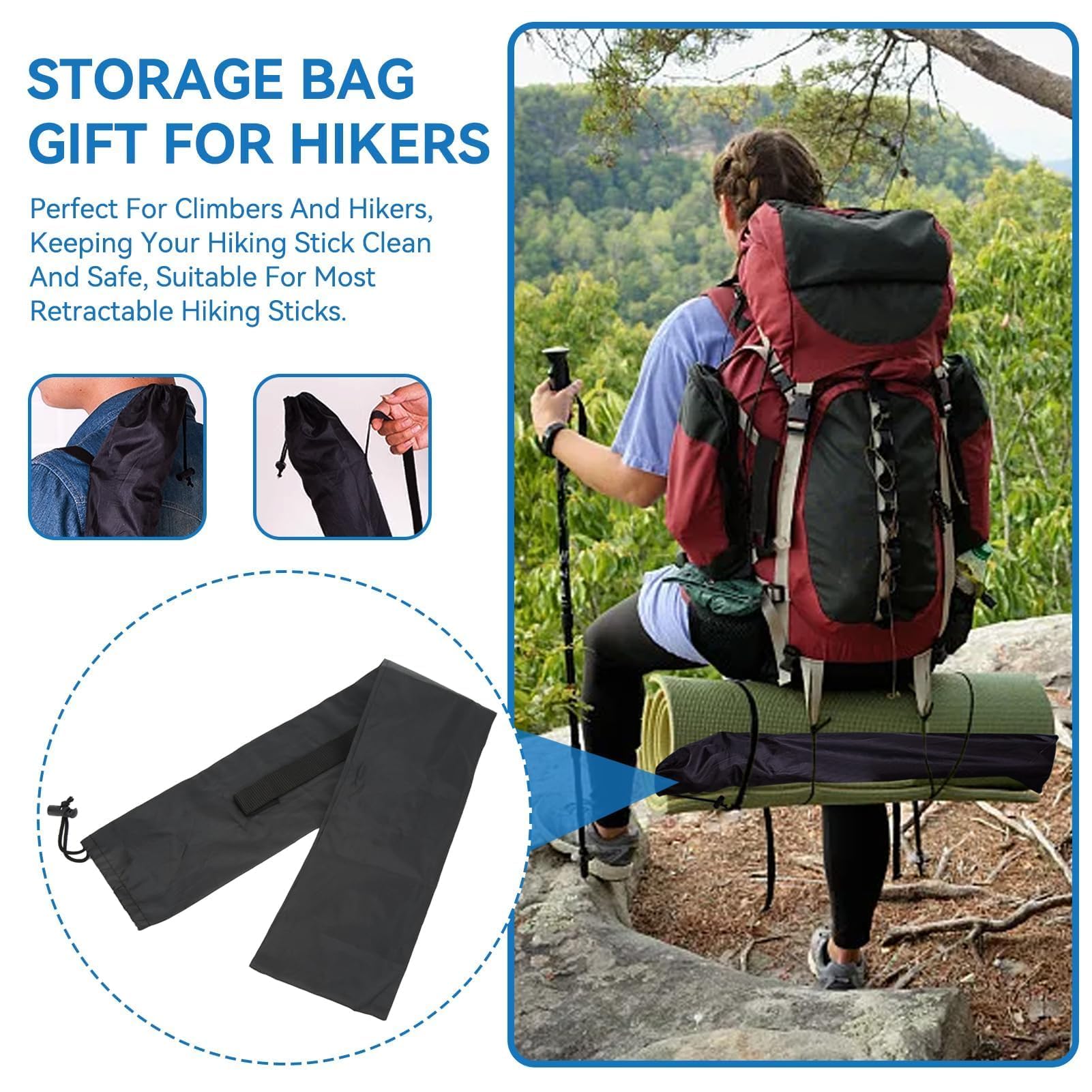 Borsa per Bastoncini da Trekking, Portatile Custodia per Bastoncini da Trekking Borsa per Pali della Tenda Borsa per Bastone da Passeggio con Tracolla Regolabile