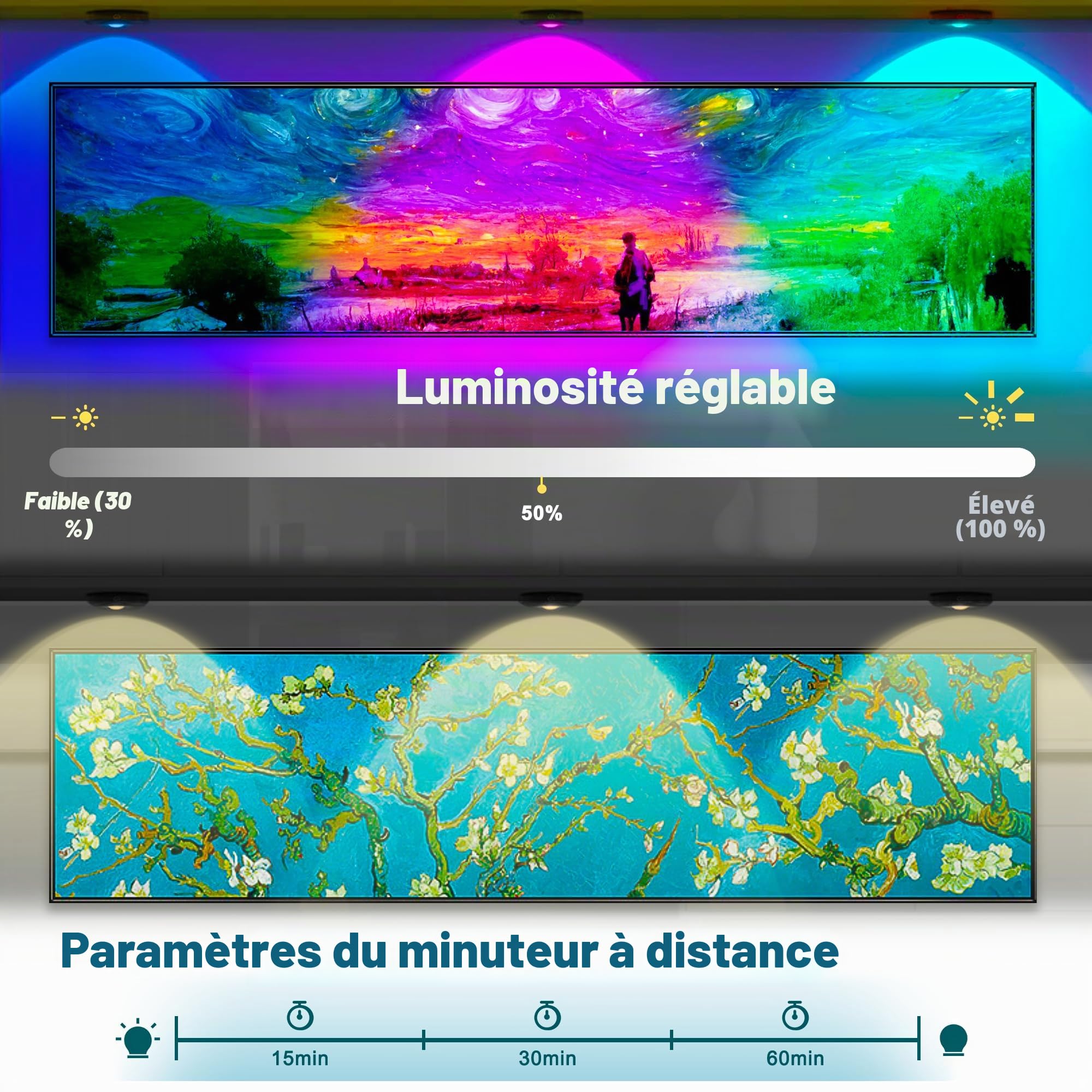 Zeadio Lampe d'armoire LED à contact avec télécommande, éclairage rechargeable pour la cuisine avec bouton-poussoir sur poussoir dimmable pour salon, chambre, cave, etc. (Pack de 6)