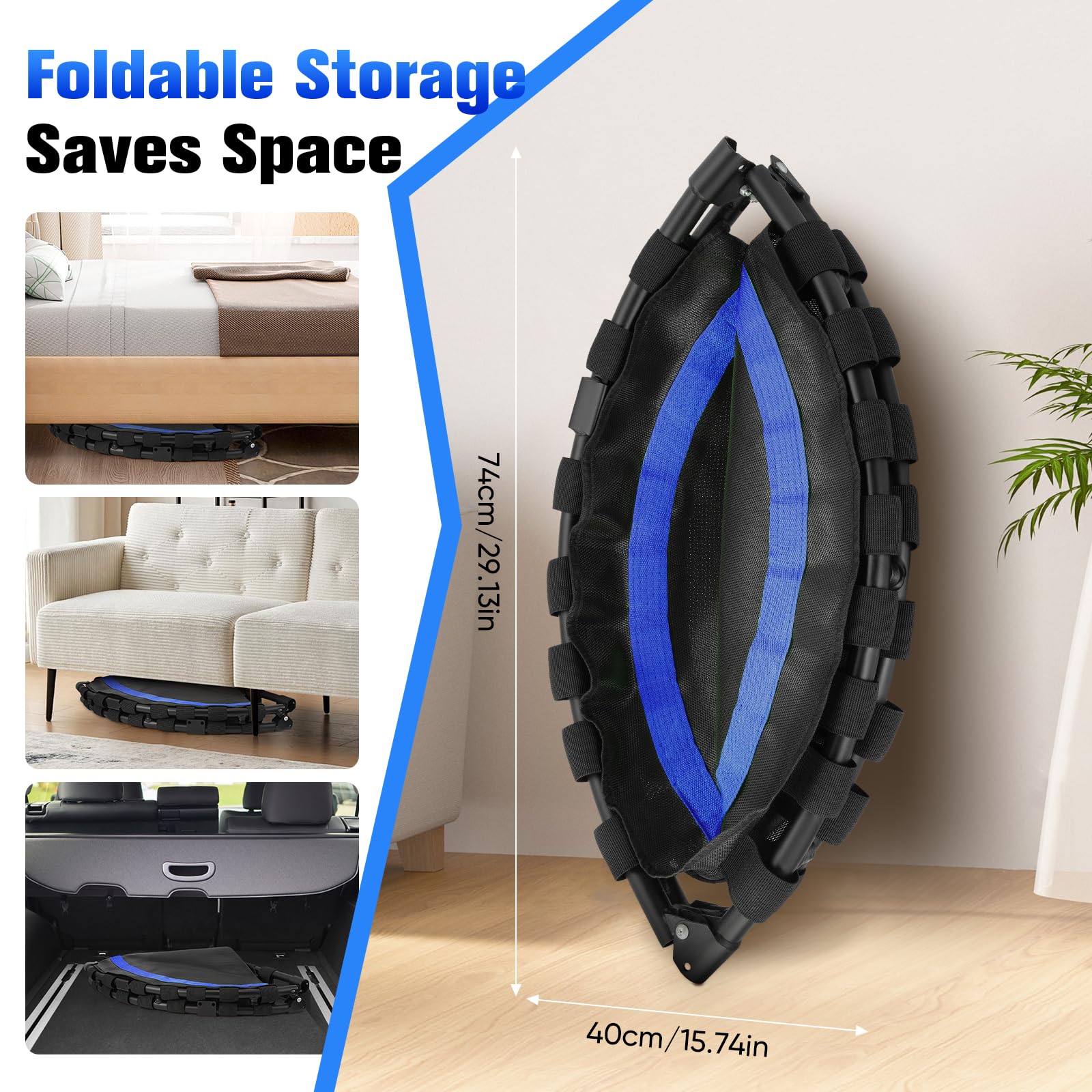 Trampoline d'intérieur de fitness pliable sans installation | Ø 101 cm, mini trampoline | Charge maximale 150 kg | Stable et silencieux pour adultes