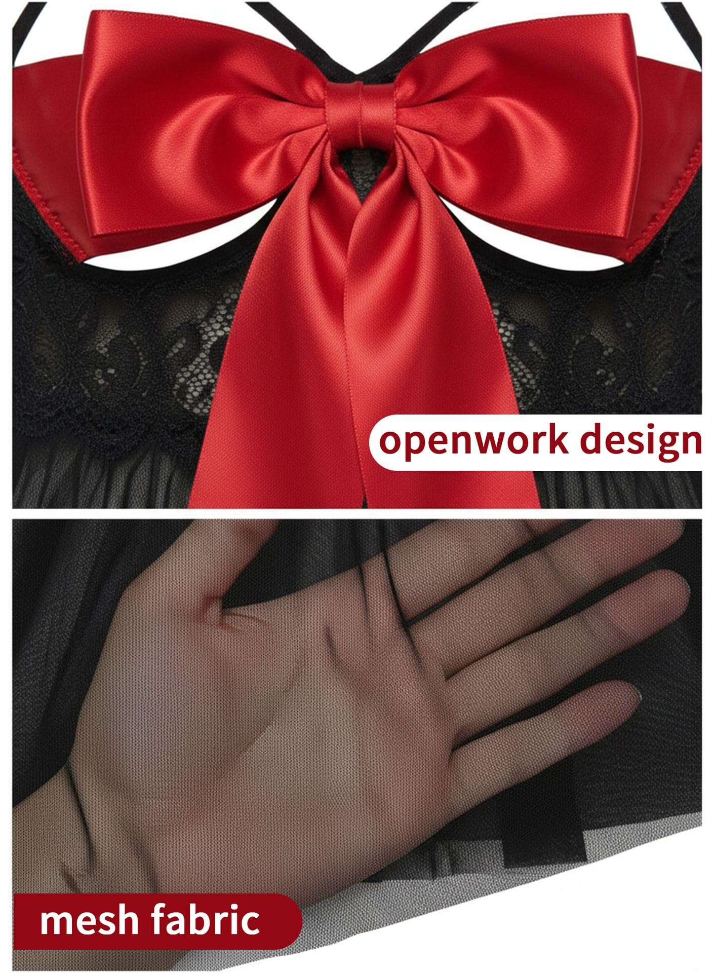 Ella Lust Unwrap Me Lingerie for Women - Sexy Plus Size Babydoll for Him Red Open Bow Teddy Outfit: Small Black Red-b