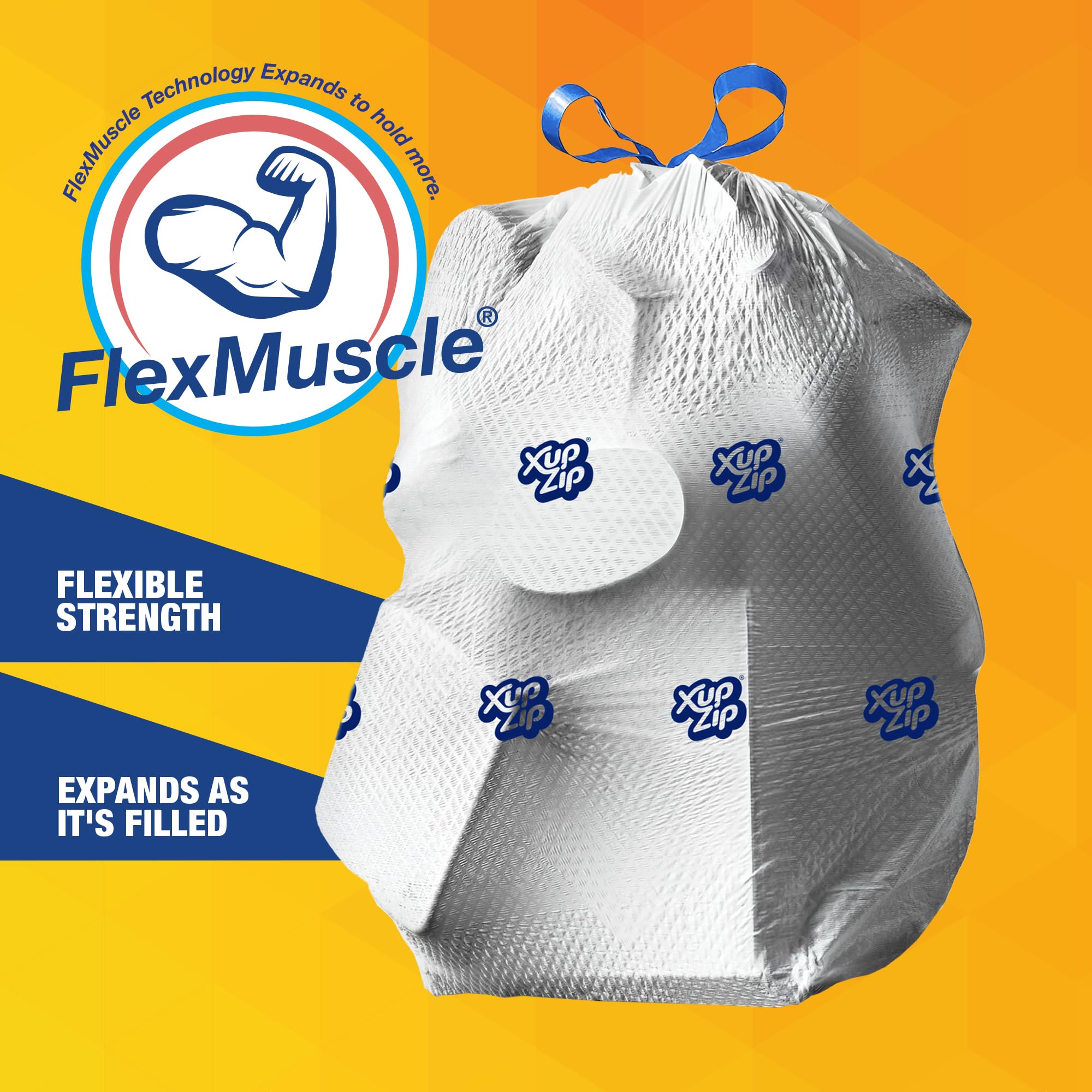 XupZip Müllbeutel mit Kordelzug, 50 l, robuste Flex-Müllbeutel, auslaufsicher, leicht zu öffnen, große Beutel für Küche, Garten, Umzug, 10 Rollen x 20 Stück (200 Beutel)