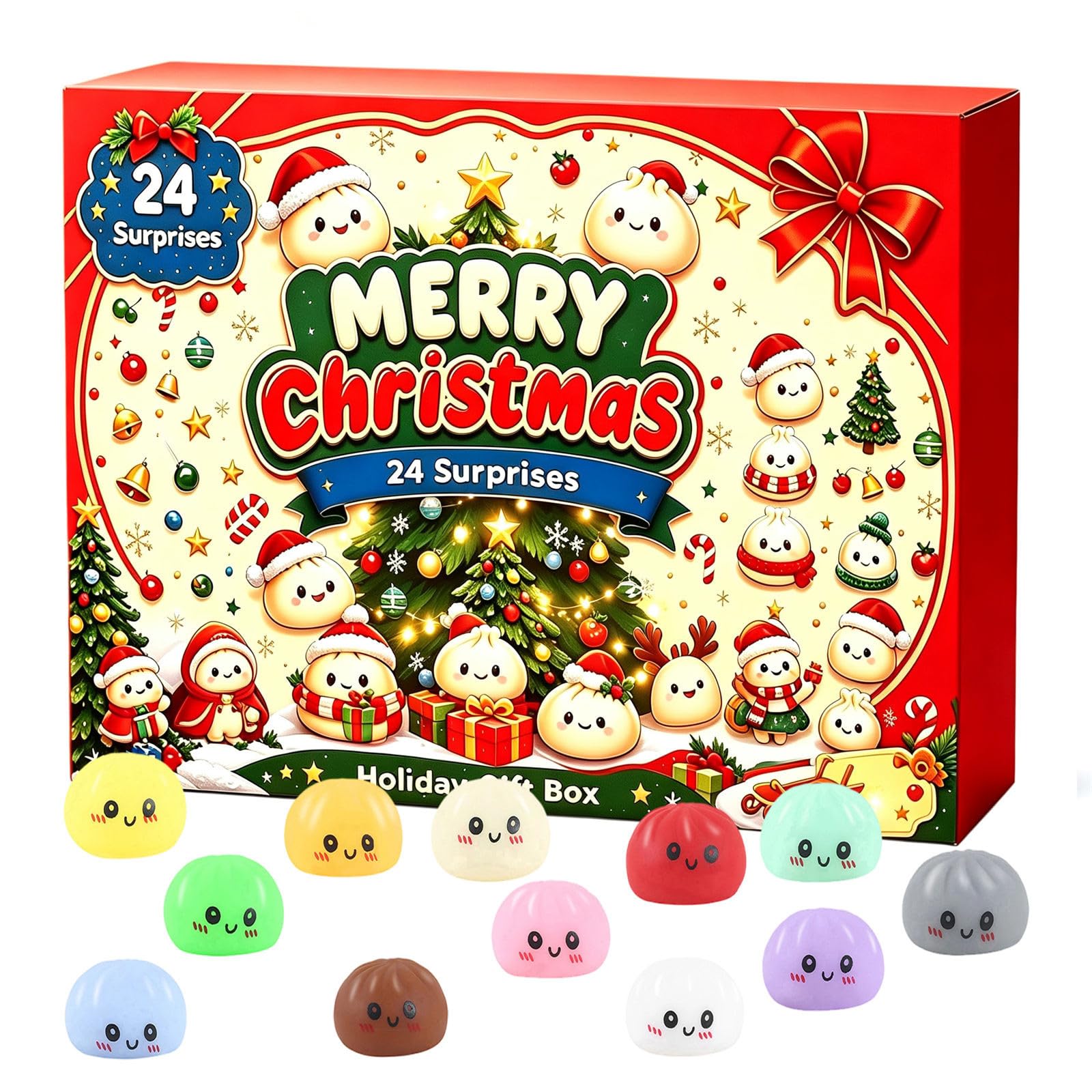 Christmas Advent Calendar 2026, 24 Days Dumpling Squishies Toys Countdown Calendar, Christmas Decor Mini Glitter Squishie Squeezy Toys，D