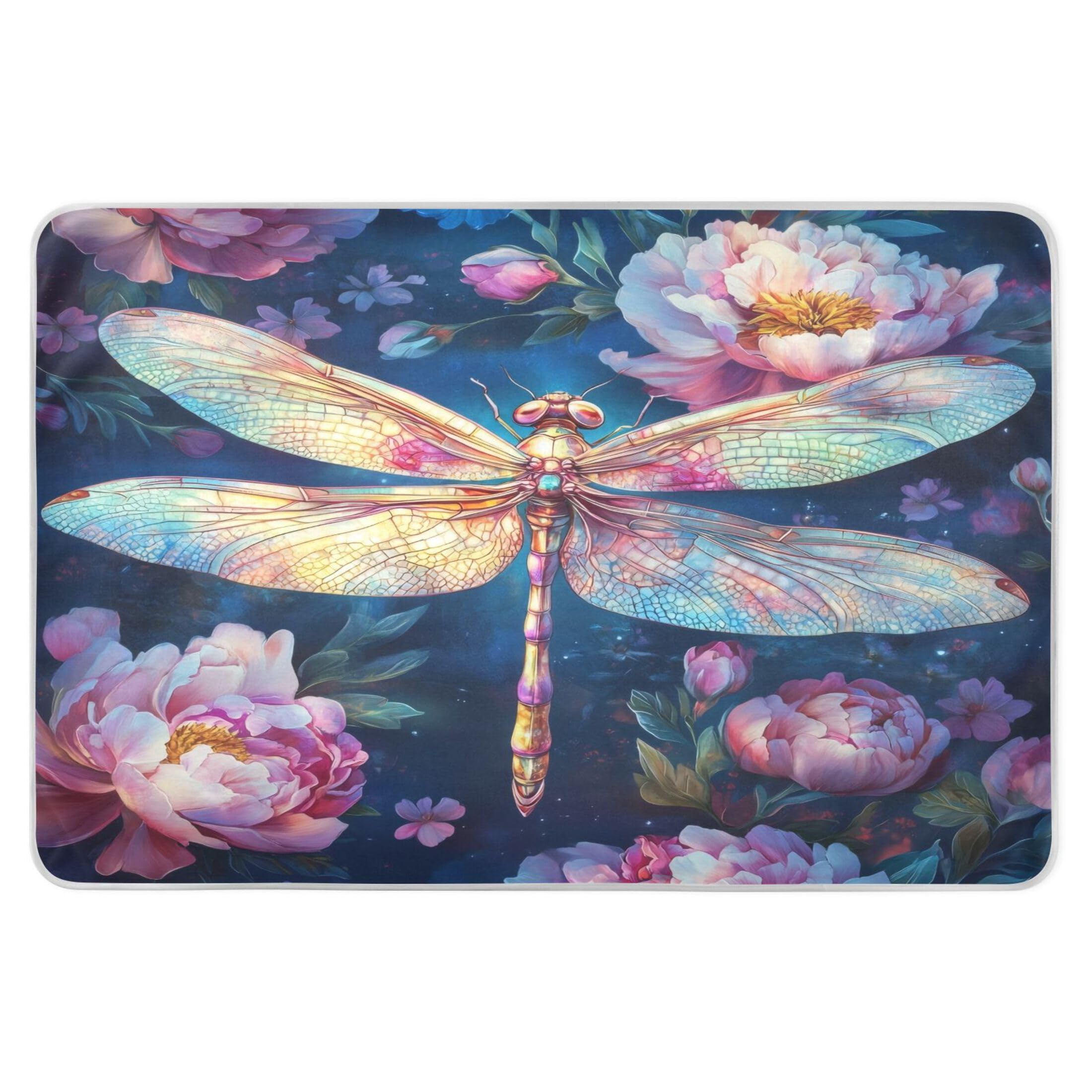 Takiito Dragonfly Flowers Bed Pad Reusable Bed Underpad Washable Waterproof Leak-Proof Quick Dry Incontinence Pee Pad for Toddlers Kids Adults Pets 34x52 in