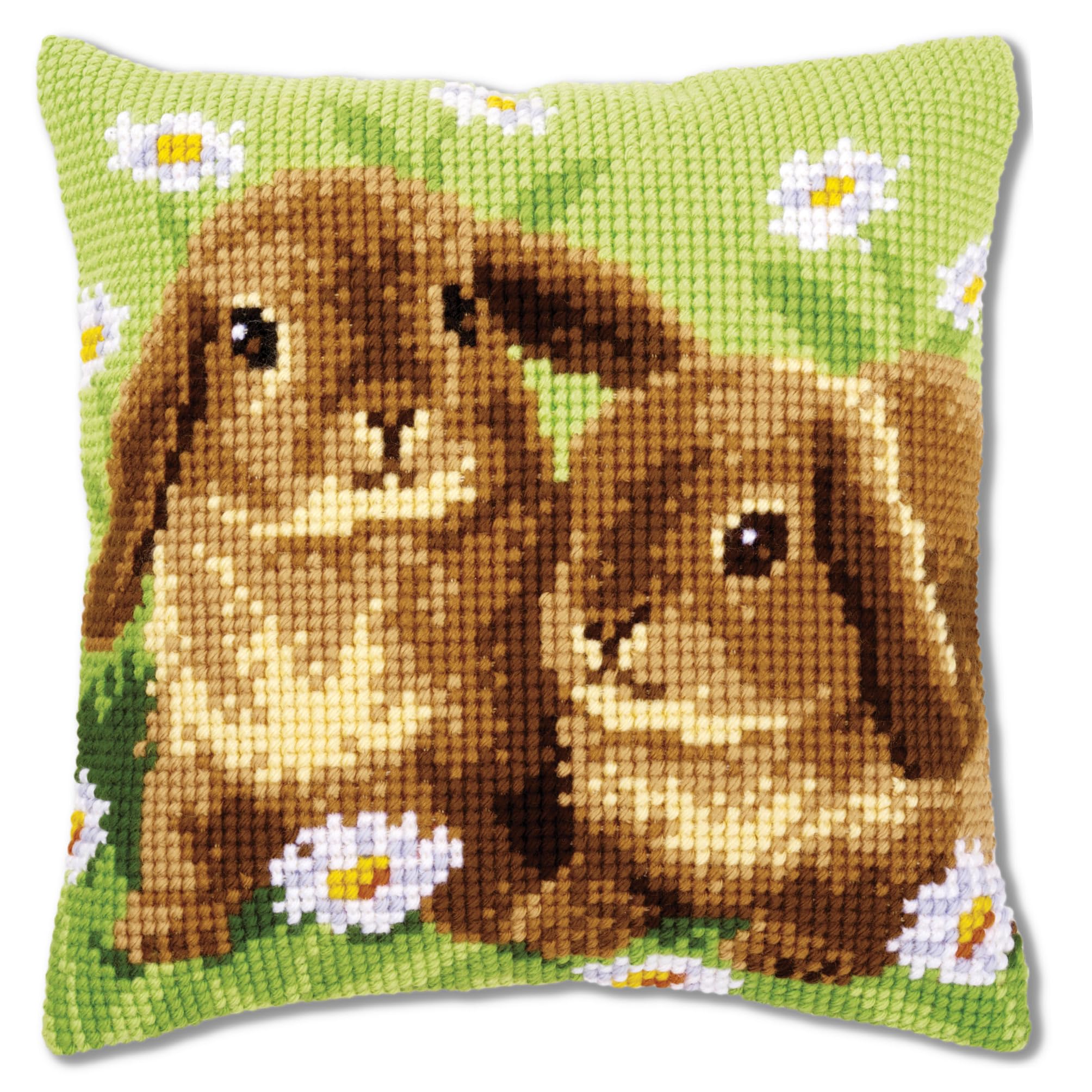 Vervaco Two Rabbits Cross Stitch Cushion Kit, Multi-Colour