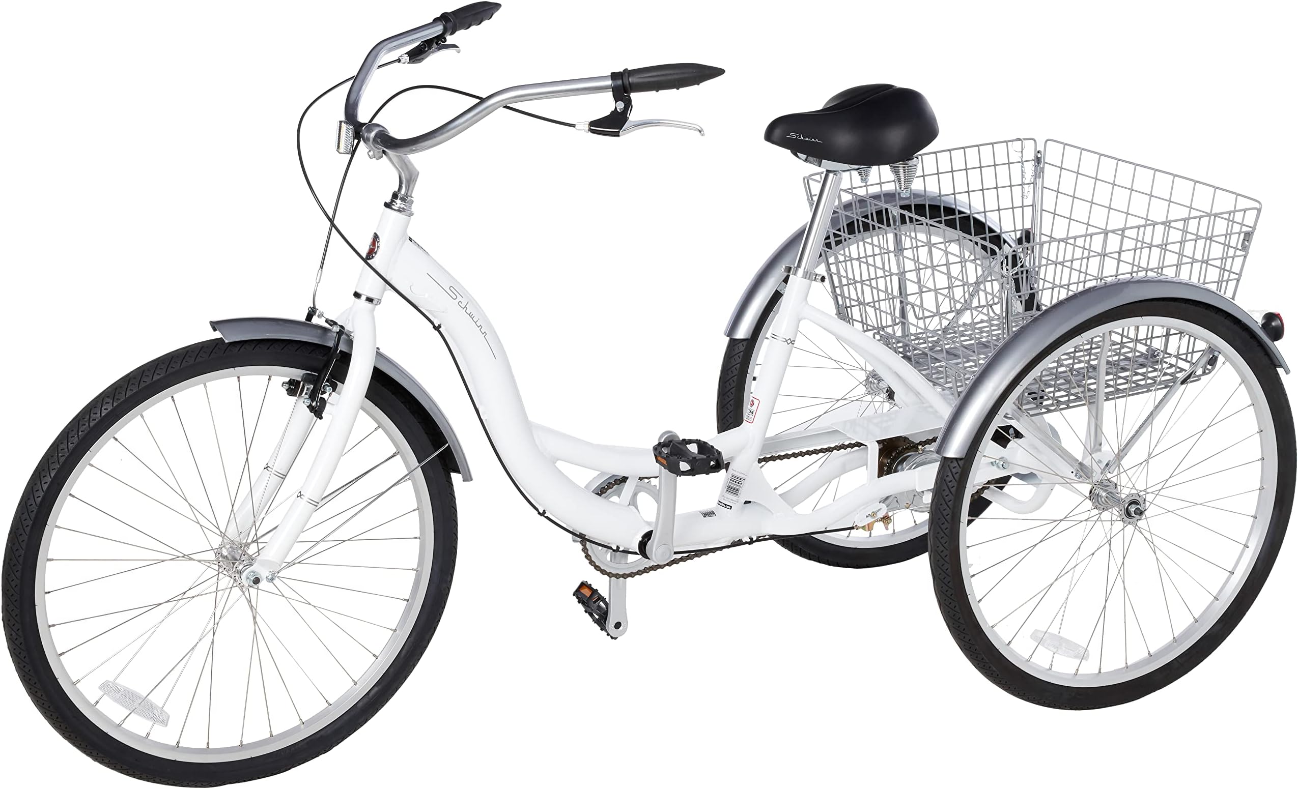 SchwinnMeridian Adult Tricycle, Three Wheel Cruiser Bike, Multiple Speeds and Electric, 24-Inch and 26-Inch Wheel Trikes, Cargo Basket, Adjustable Handlebars, Multiple Colors, Women Men