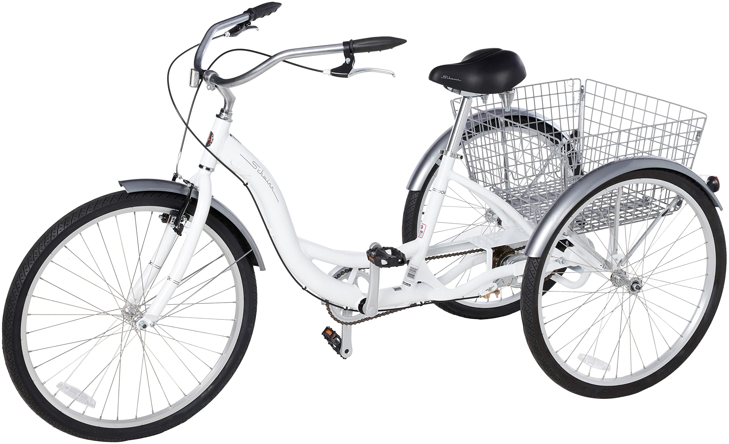 SchwinnMeridian Adult Tricycle, Three Wheel Cruiser Bike, Multiple Speeds and Electric, 24-Inch and 26-Inch Wheel Trikes, Cargo Basket, Adjustable Handlebars, Multiple Colors, Women Men