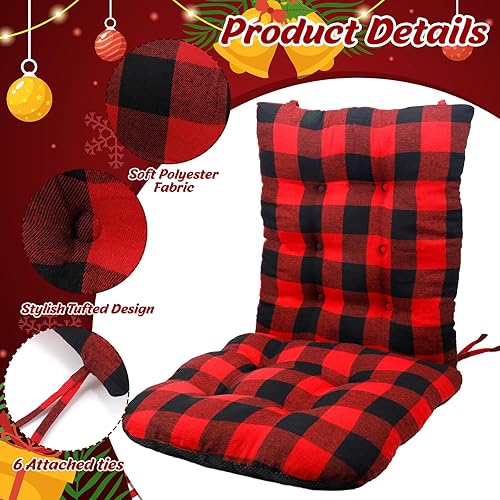 Miniatura 5 de Barydat Juego de 2 cojines para mecedoras con acolchado grueso, antideslizante, copetudo, cojín de asiento y almohada de respaldo con lazos, cojines