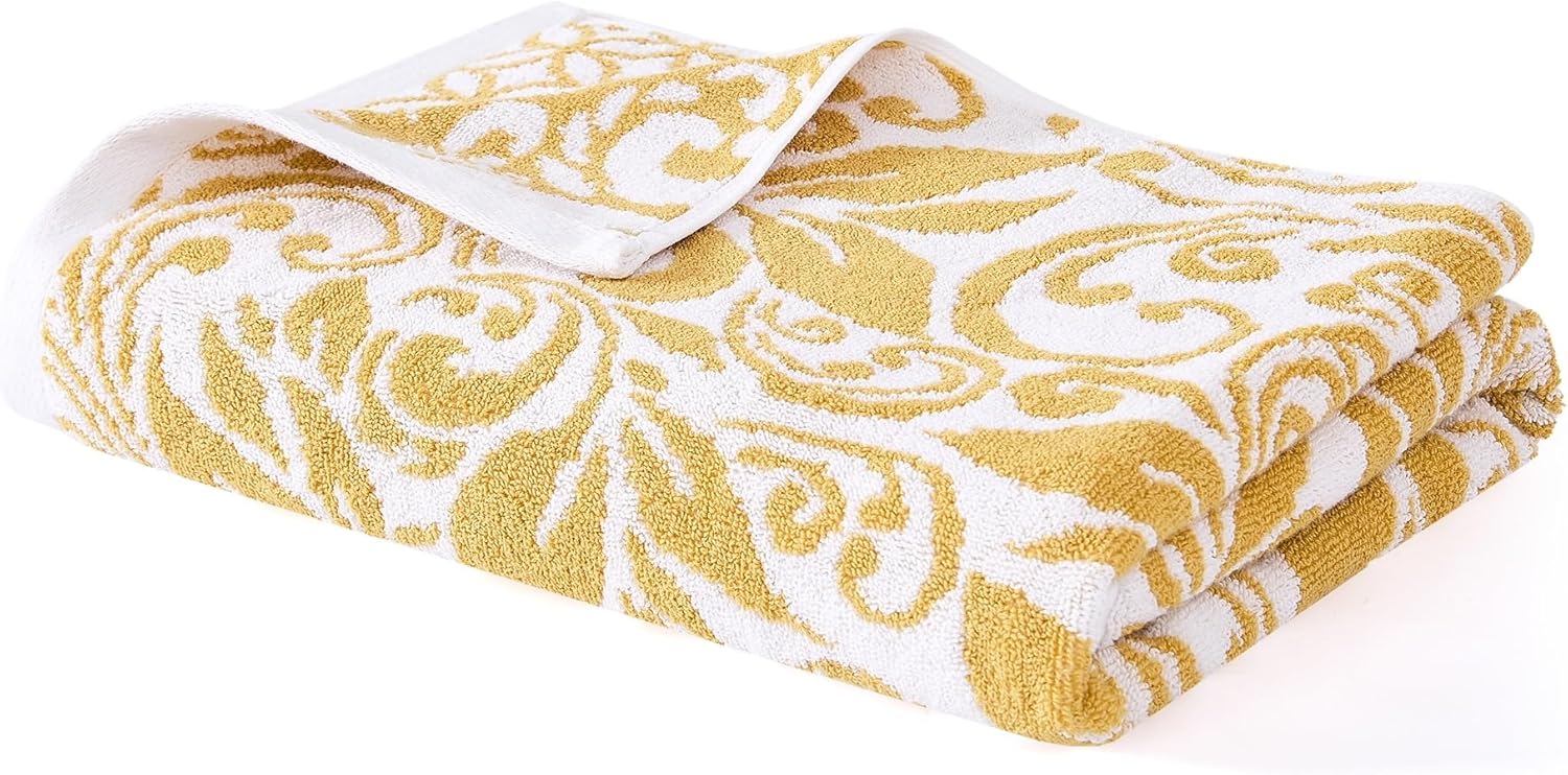 Modern Threads Trefoil Filigree 6-Piece 100% Cotton Towel Set – Reversible Yarn Dyed Jacquard – Includes 2 Bath Towels, 2 Hand Towels, 2 Washcloths – Absorbent, Quick Dry, Soft & Durable – Gold - Image 6