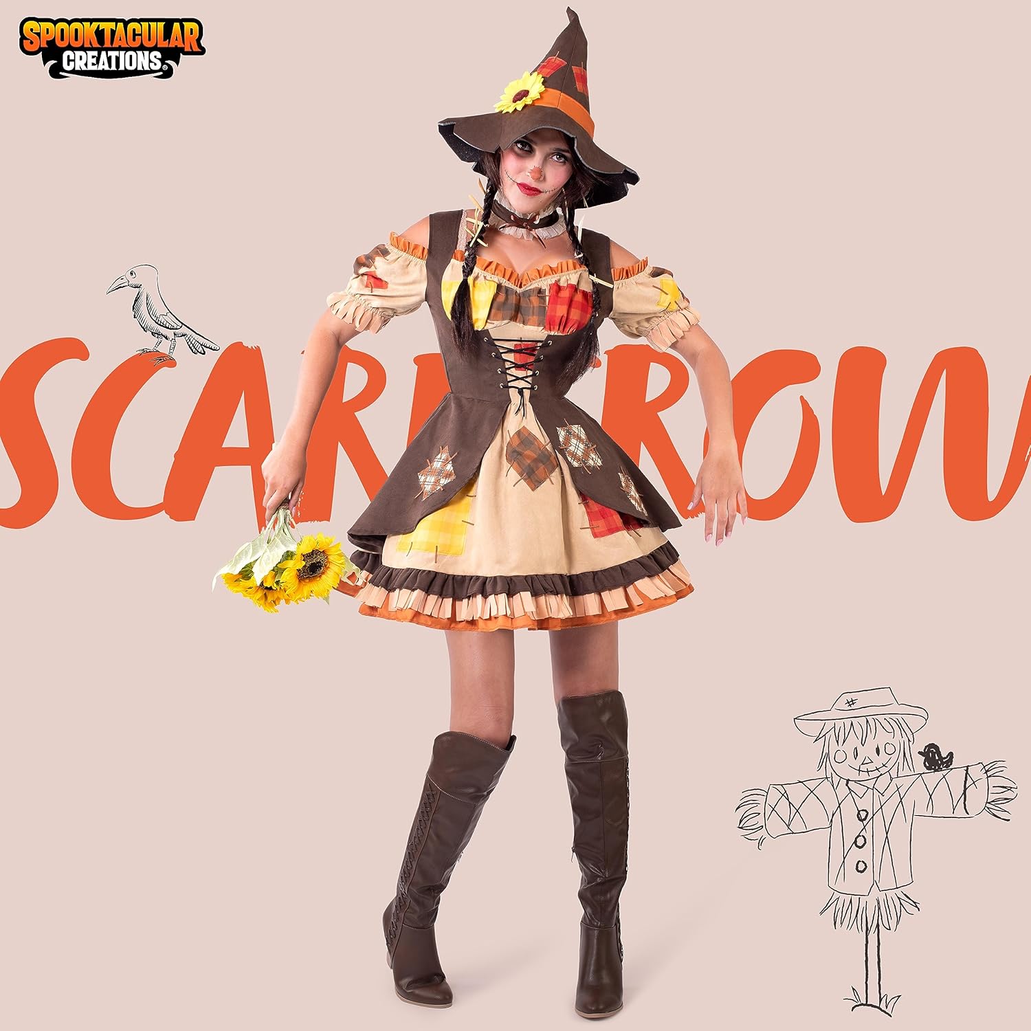 Spooktacular Creations Halloween Scarecrow Costume Women, Sassy Scarecrow Dress, Halloween Costumes for Women Adult 2025 - Image 2