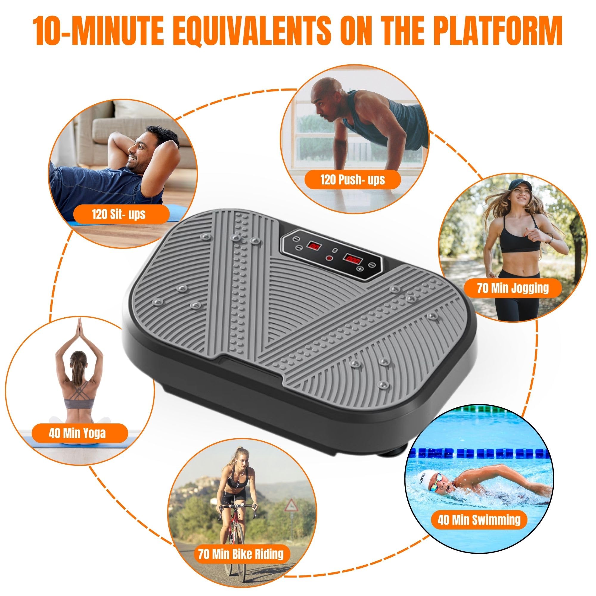 Plataforma Vibratoria Muscular, 120 Niveles de Vibración y 8 Programas. Maquina de Vibración Fitness para Hacer Ejercicio en Casa, con Mando a Distancia, Cable y Pantalla LED.