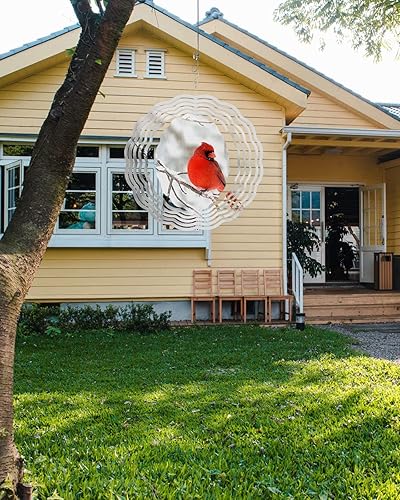 Miniatura 3 de Molinillos de viento para patio y jardín, cardenales rojos de Navidad, esculturas de viento de metal 3D para colgar en invierno, nieve, acero