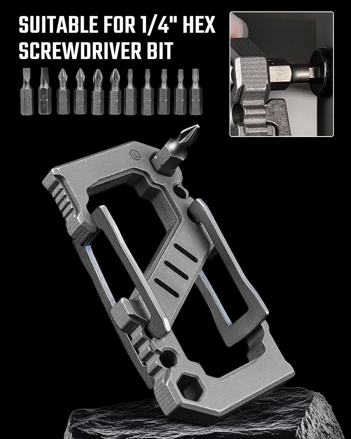 KeyUnity KU07 Titanium Carabiner Multitool Dual Sided Gates with Bottle Opener and Screwdriver 3 in 1 EDC Keychain Clip for Everyday Carry