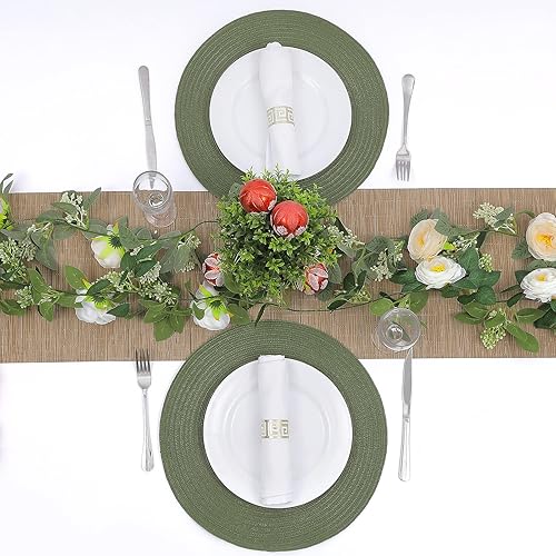 Miniatura 6 de SHACOS - Manteles individuales circulares y trenzados para mesa de comedor juego de 6 individuales tejidos de algodón y poliéster lavables, tamaño