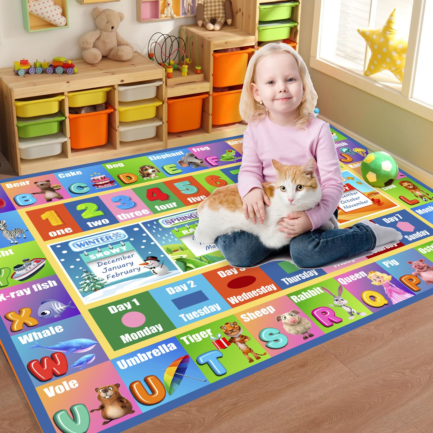 HUAHOO Kids Rug Play Mat Carpet Educational and Fun Playmat ABC Alphabet Animals Shapes Learning and Safe Rugs for Bedroom Playroom Classroom Baby Toddler Children(Season,39X52 in)