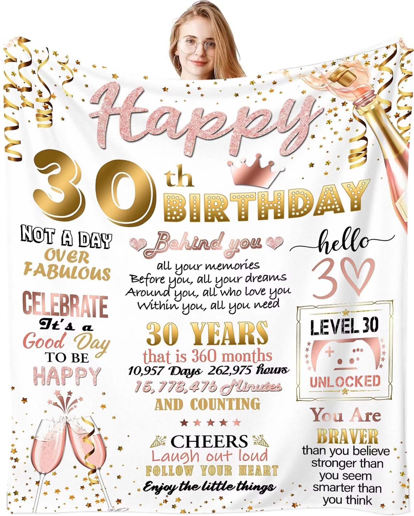 Fecifte 30th Birthday Gifts Blanket for Women, 30 Year Old Birthday Decorations Presents, Personalised Flanell 30th Birthday Blanket Gifts for Women Wife Sister 50"x60" — image 1