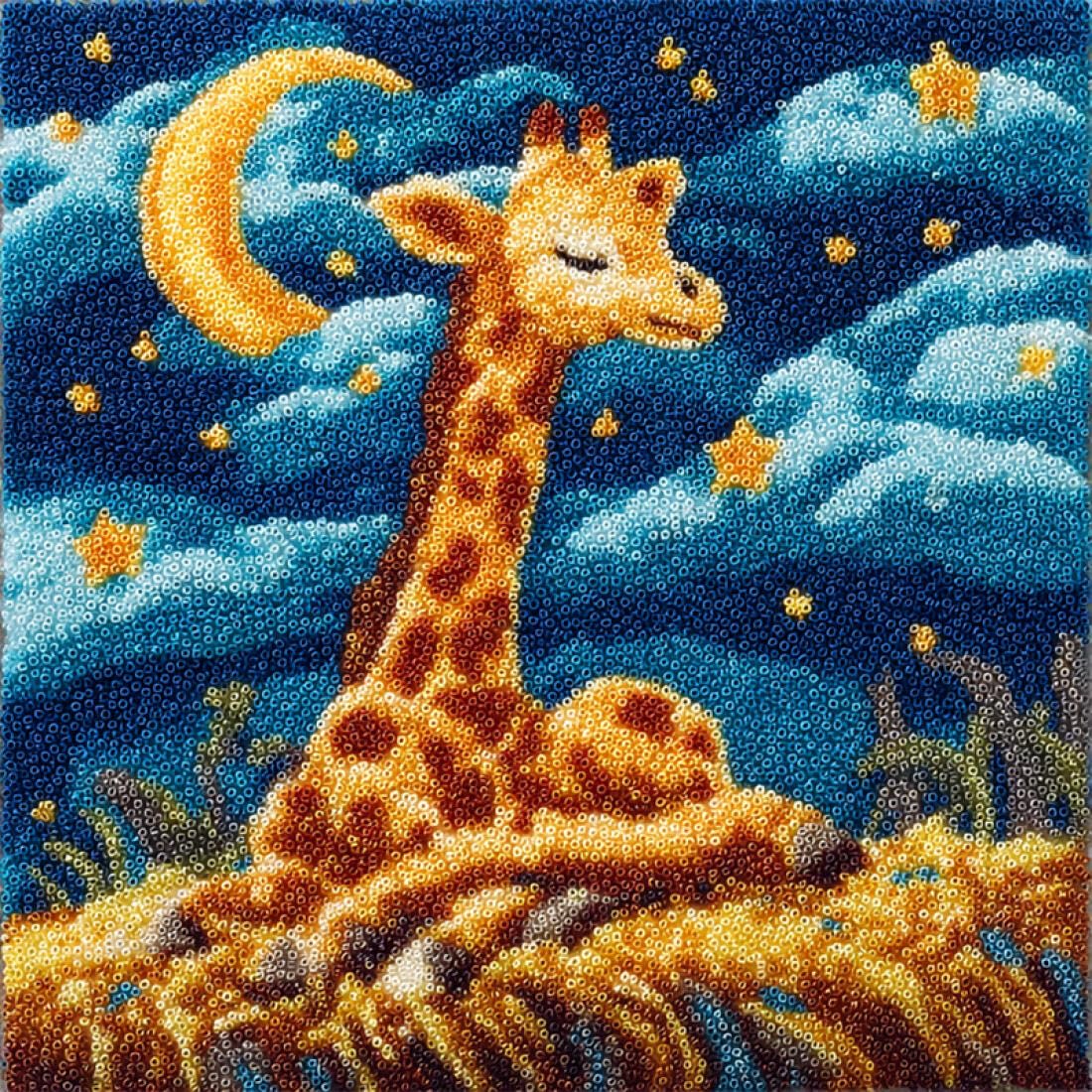 Kitquiver Animal Latch Hook Craft Kits Giraffe and The Starry Sky Cross Stitch Pillowcase Making Kits,DIY Latch Hook Rug Kit Embroidery 17x17In