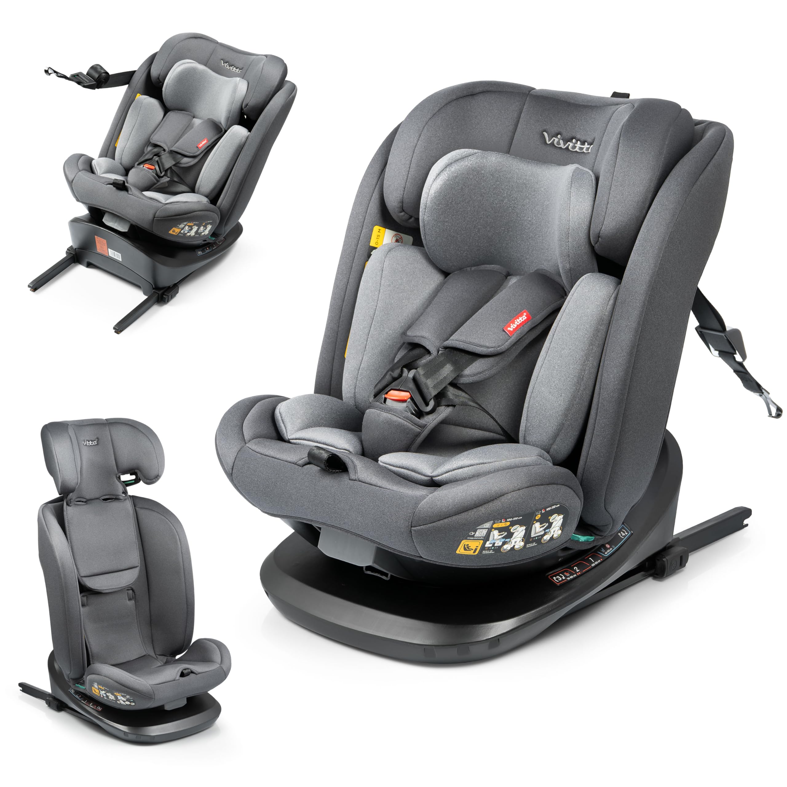 BABYAUTO – Silla de Coche Zafiro iFix i-Size (0-12 Años, 40-150 cm, 0-36 kg) – Giratoria 360° – ISOFIX + Top Tether – A Contramarcha hasta 105 cm – Protección Lateral – Arnés 5 Puntos – Gris Antracita
