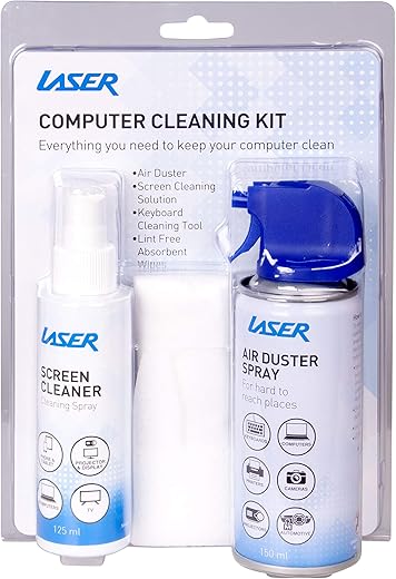 Laser Clean Range Kit with 125ml Spray, 150ml Air Duster, 10 Wipes & Keyboard Cleaning Tool