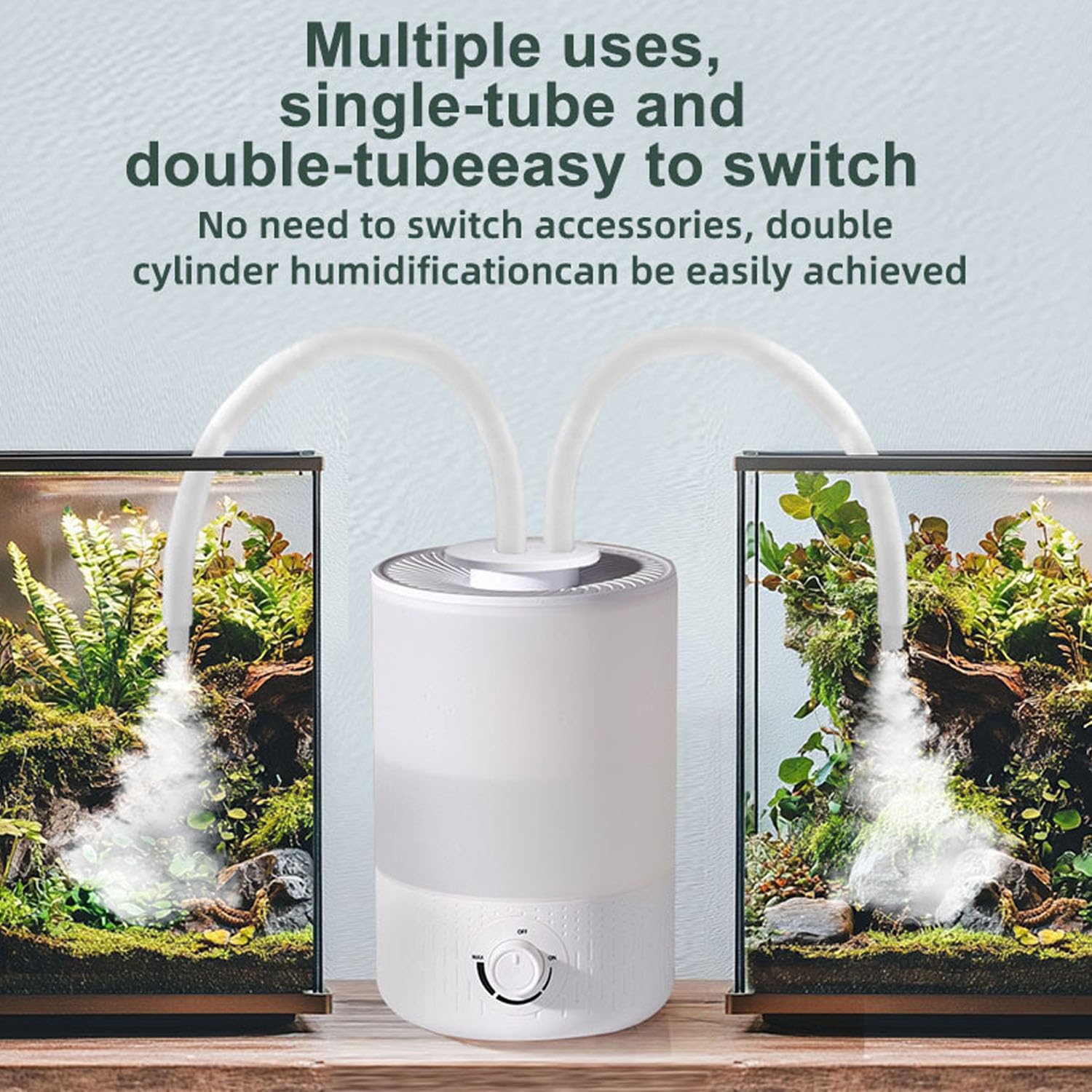 Humidificador nebulizador para reptiles, 4 L con doble tubo de extensión, niebla pesada para alta humedad, creando un ambiente de selva tropical para anfibios, tortugas y ranas