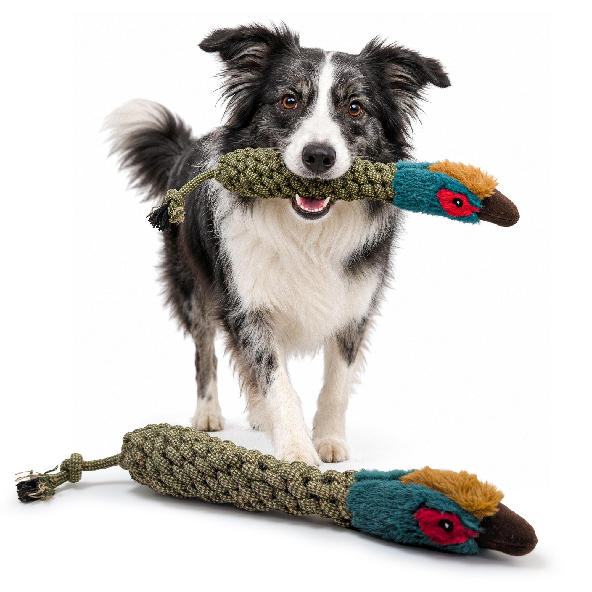 HugglePets Legacy 'Patricia Pheasant' Plush Rope Dog Toy - 45cm Rope Bird Squeaky Dog Toys Tug of War Rope Toy. Soft Plush Head & Ropey Body. Eco-friendly Tough Build with In-Built Squeak Sound.