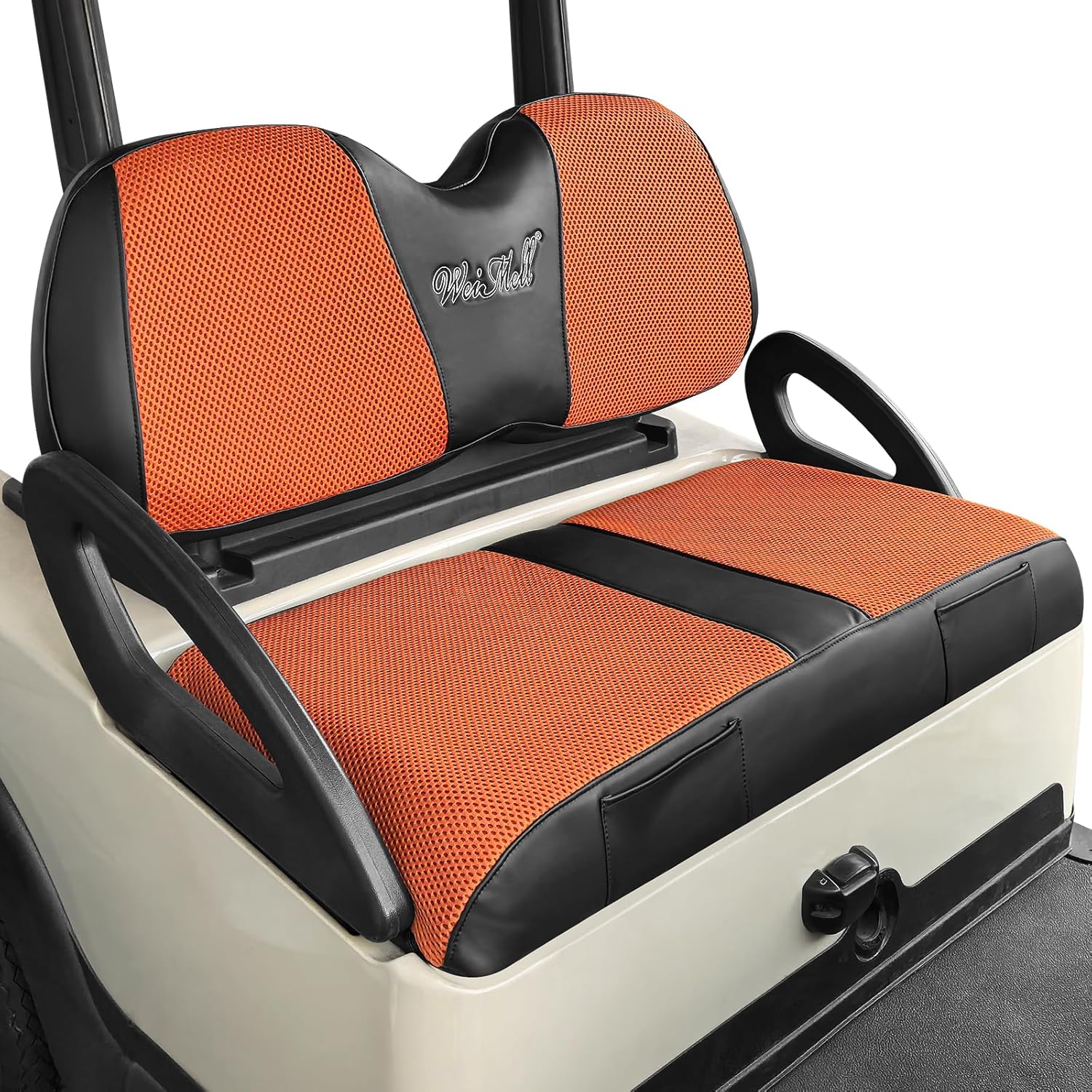 Golf Cart Seat Covers for Club Car Precedent Front Seat Covers Thicken Breathable Mesh Patchwork Vinyl Leather Fit Ordinary Cushion Seat Cover No Nails Gun Easy to Install Black & Orange