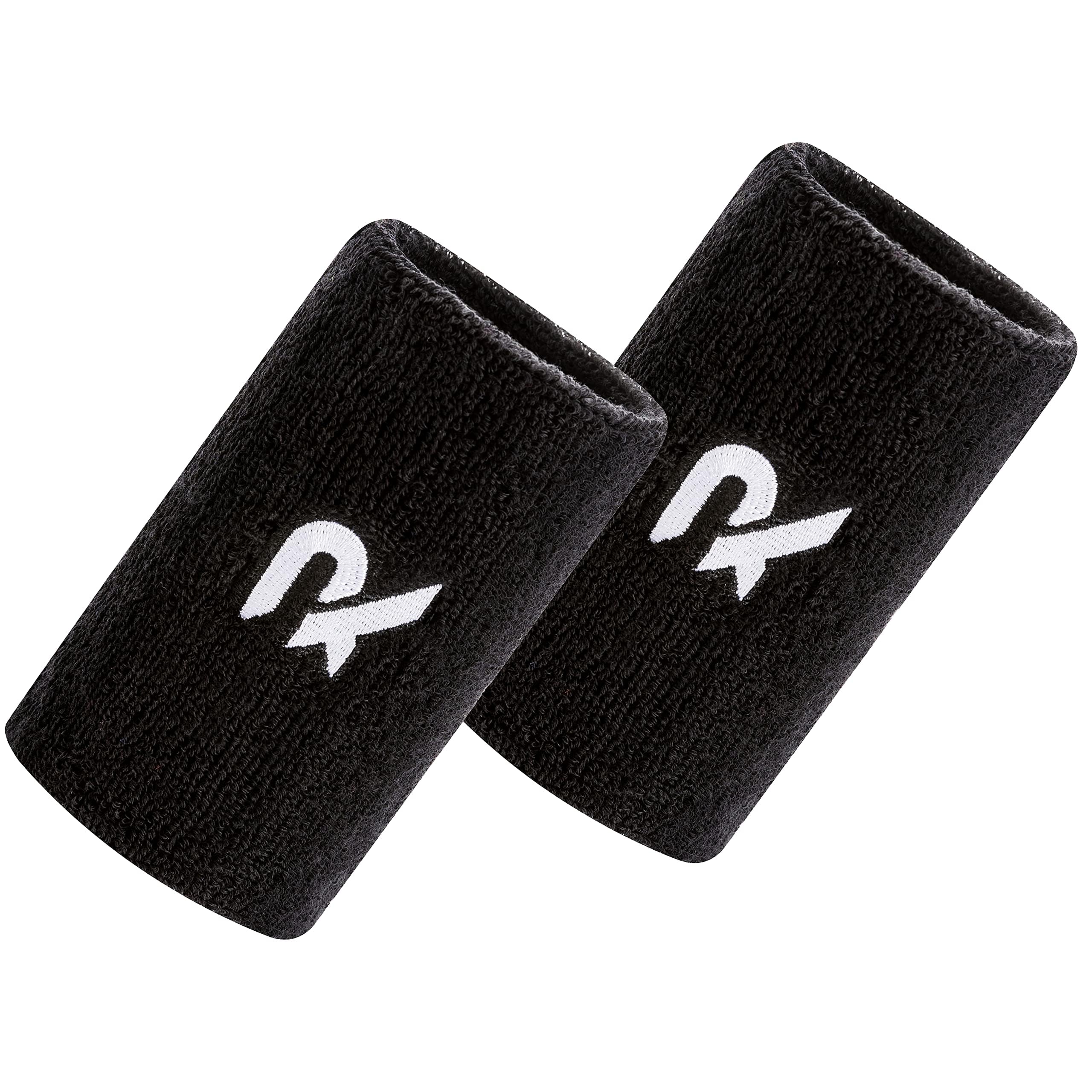 Raquex Sports Wristbands (7 Colours, 2 Widths) - Soft, Stretchy Cotton. Padel, Tennis, Squash, Running Sweat Bands - Machine Washable (Black, Pair)