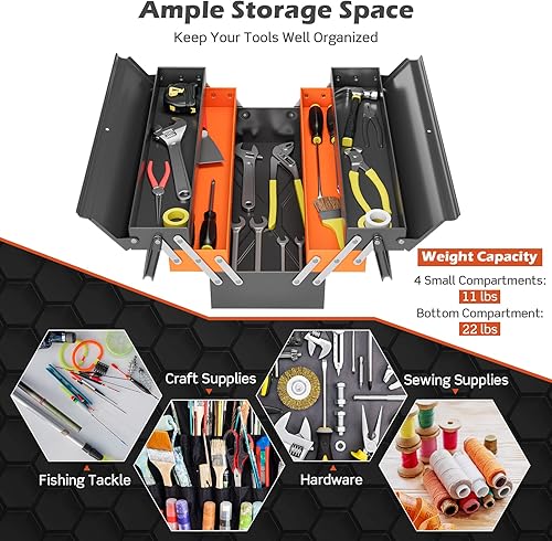 Miniatura 2 de Nightcore - Caja de herramientas de metal de 27 x 21 x 8.5 pulgadas, caja de herramientas voladiza de 5 bandejas con 3 niveles, organizador plegable