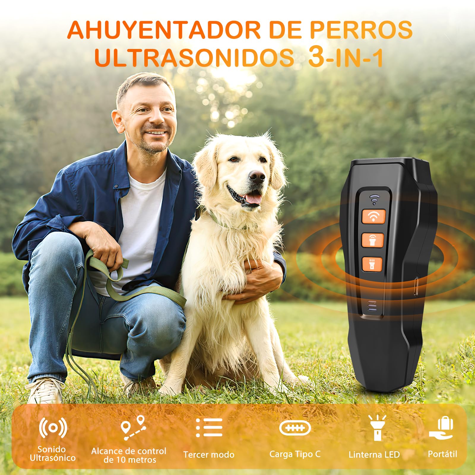 Antiladridos para Perros Ultrasonidos - Dispositivo Repelente con 3 Modos Ahuyentador de Perros con LED Efectivo para Interior y Exterior