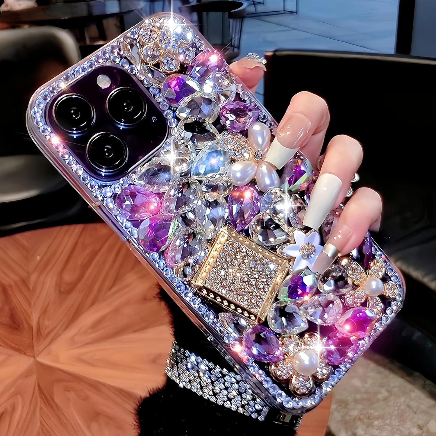 Compatible with iPhone 15 Plus Bling Glitter Case Luxury Cute Sparkle Rhinestone Diamond Girly Protective Phone Cover Case for Women Girl iPhone 15 Plus Purple