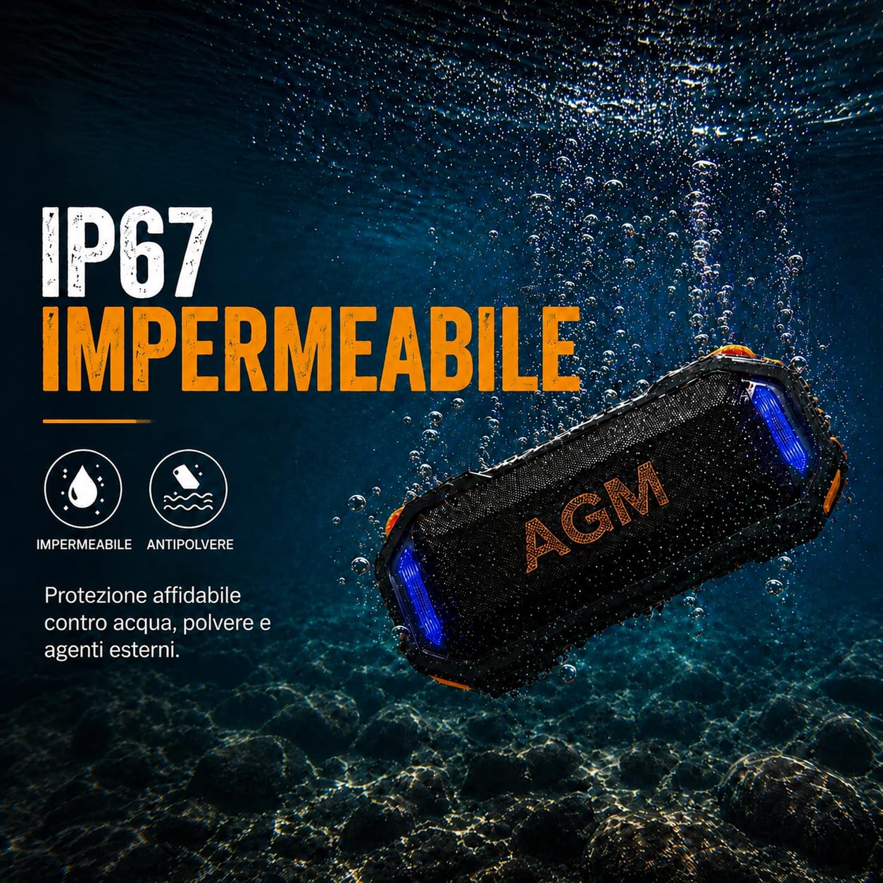 AGM Magrock Cassa Bluetooth Portatile Con Magnetico,IP67 Impermeabile | Potente Altoparlante Doppio Basso Driver,8.5 Ore di Autonomia,TWS Accoppiamento,RGB,Ideale Attività All'aperto/Feste/Viaggi