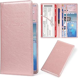 Car Registration and Insurance Holder,Etercycle Premium PU Leather Vehicle Glove Box Paperwork Wallet Case Document Organizer for Driver's License Key Contact Information Cards (Rose gold)
