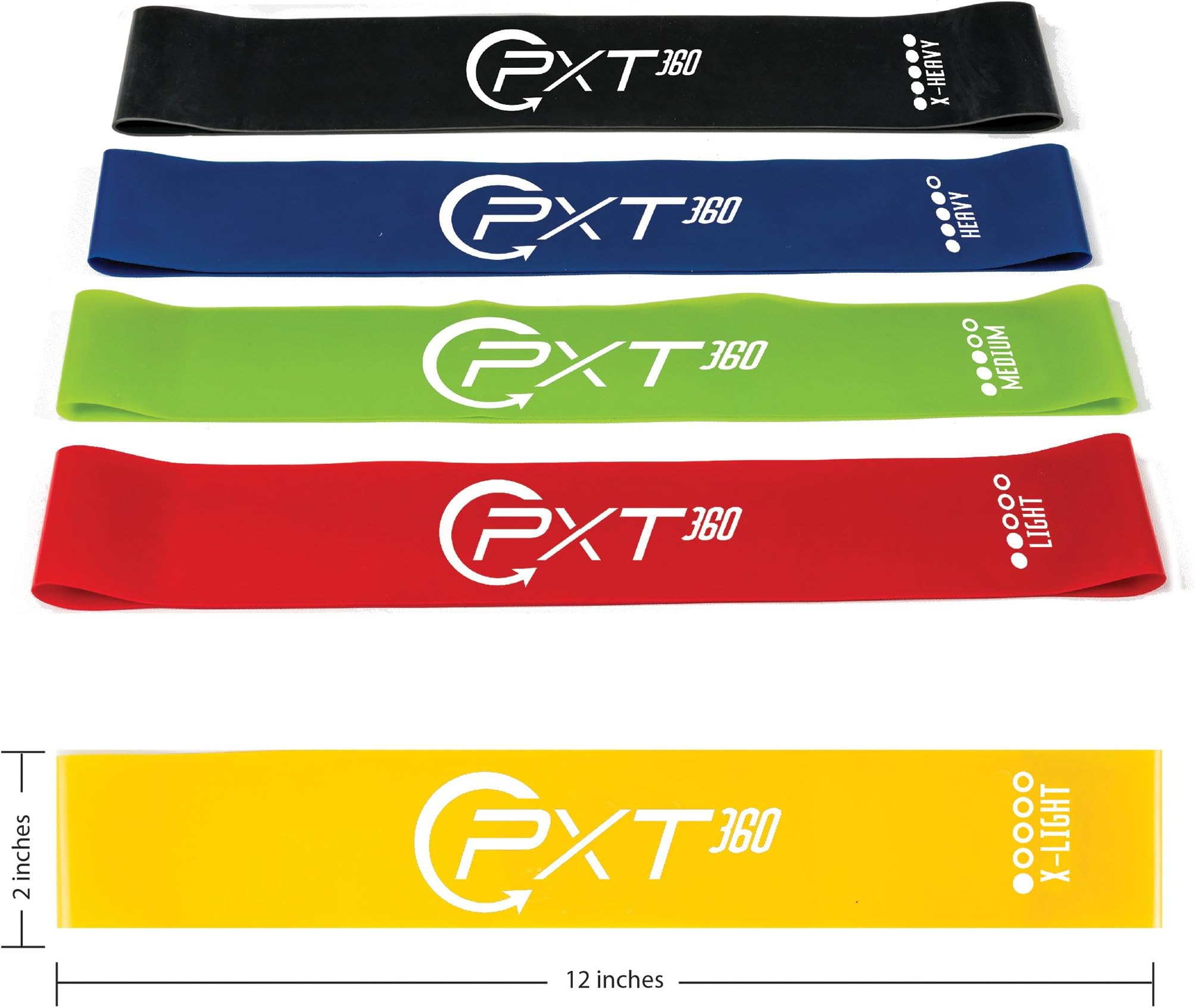 Weights Loop Exercise Resistance Bands Set By PXT360: 5 Varying Resistance Levels, Latex Straps For Full Body Workouts, Strength Training, Stretching And Weight Loss. Physical Therapist's Choice