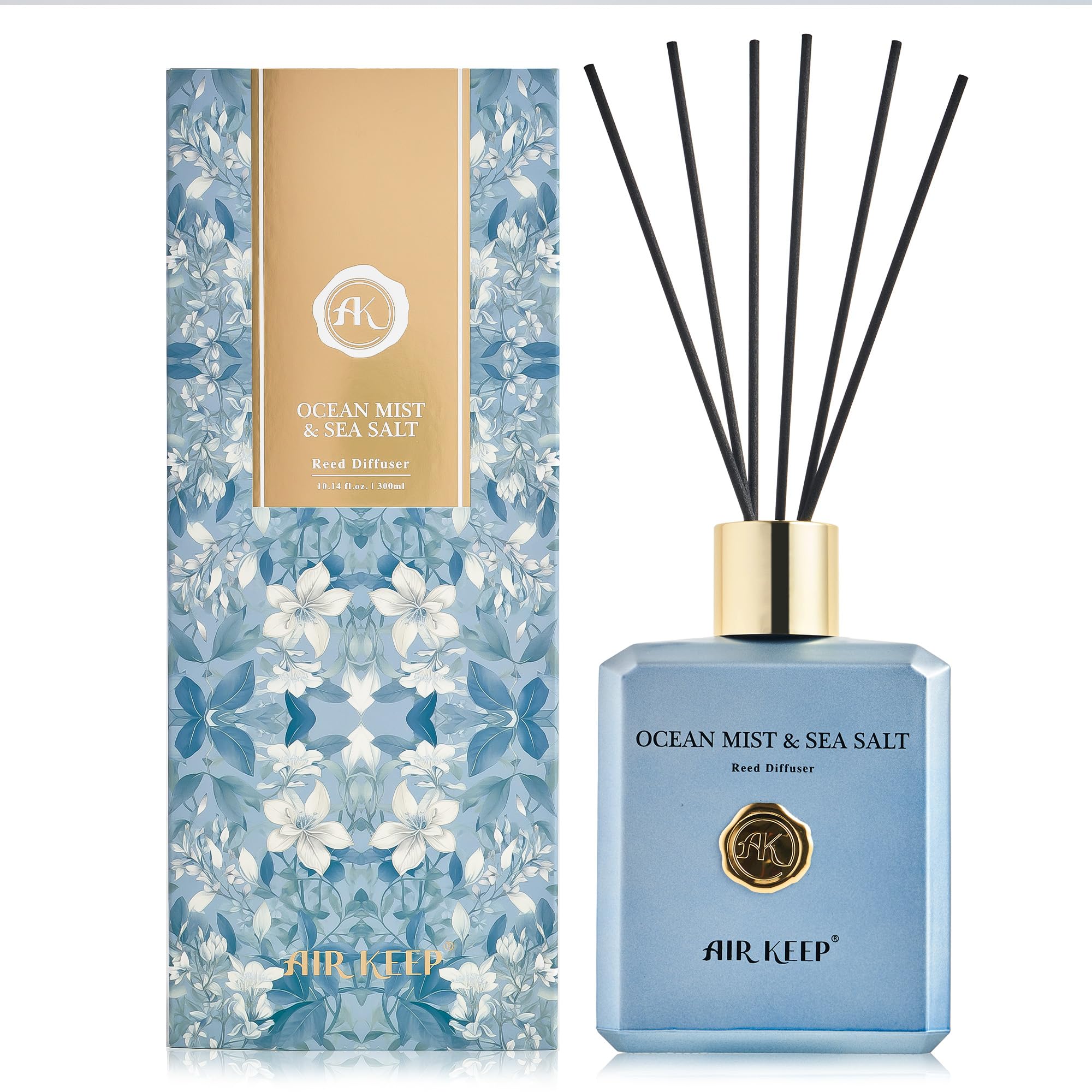 Airkeep Raumduft 300ml, Duftstäbchen Ocean Mist & SEA Salt, Raum Duft mit Stäbchen Raumerfrischer für Badezimmer, Wohnung, Heimdekoration