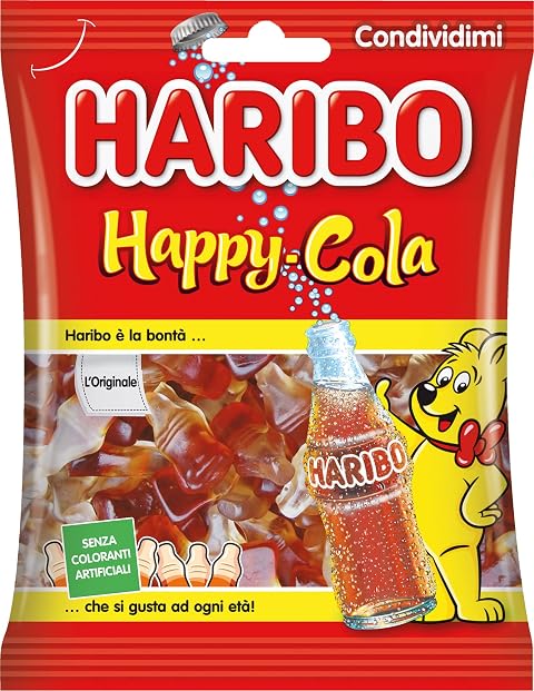 Haribo Happy Cola, Caramelle Gommose, Gusto Cola, 175gr